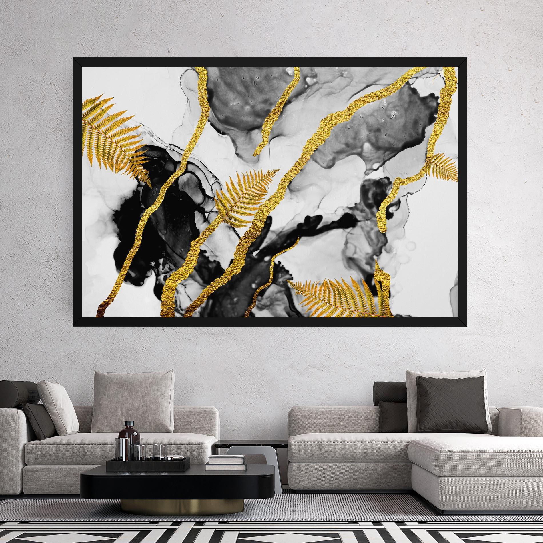 Leinwandbild Abstract Golden Leaves mockup 2