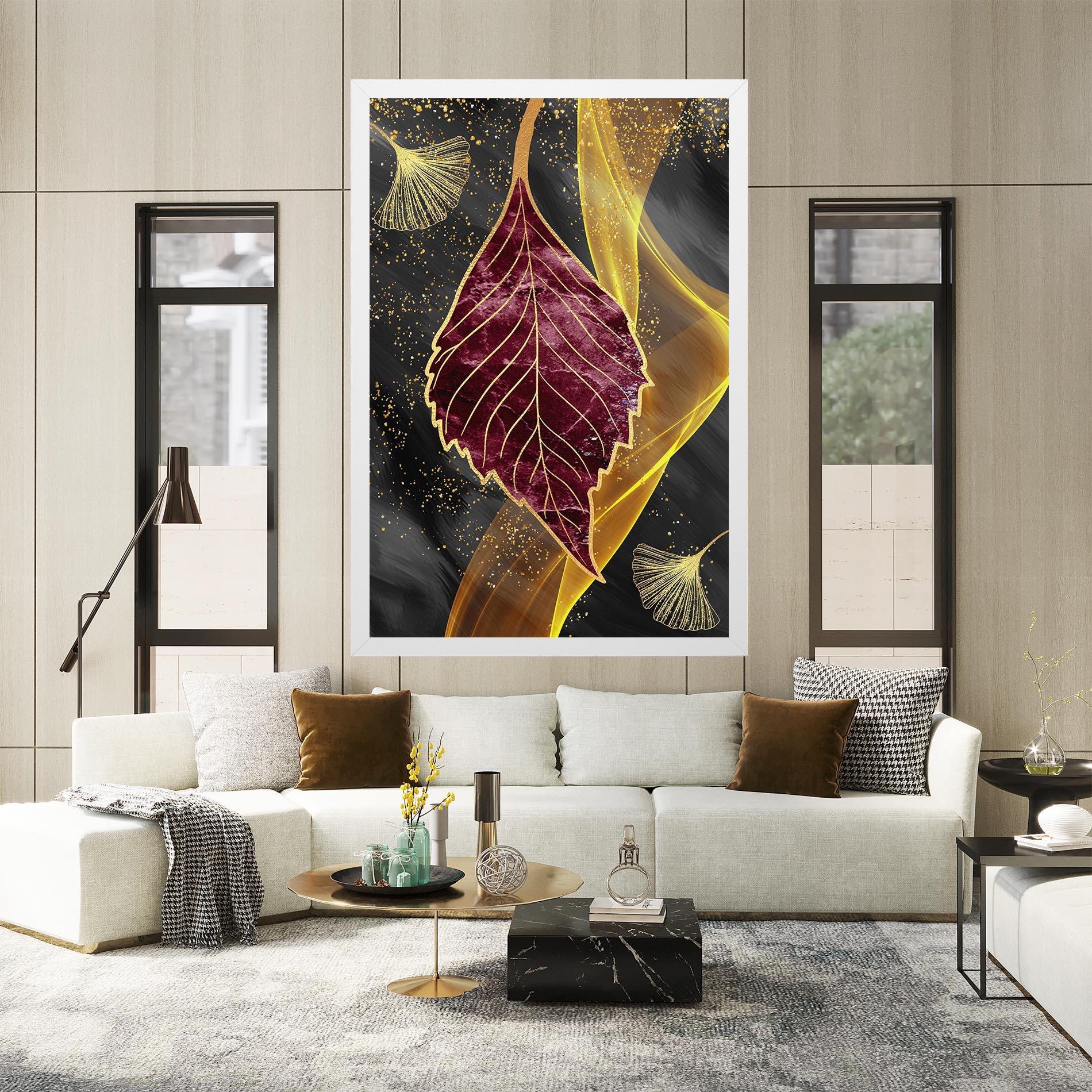 Leinwandbild Golden Leaves Red mockup 2