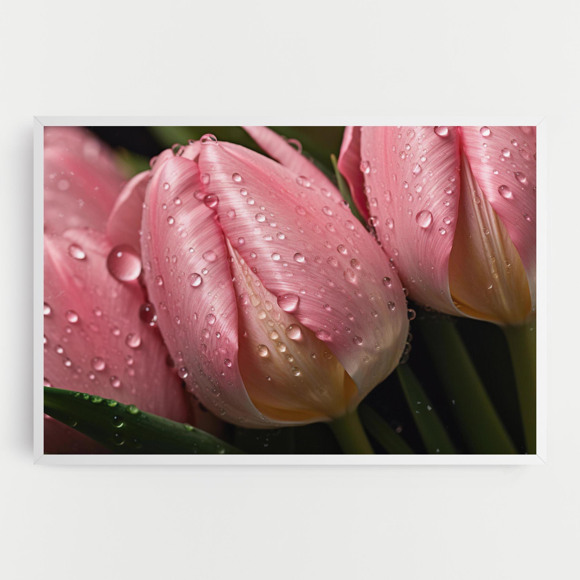 Leinwandbild Pink Tulip With Drops mockup 0