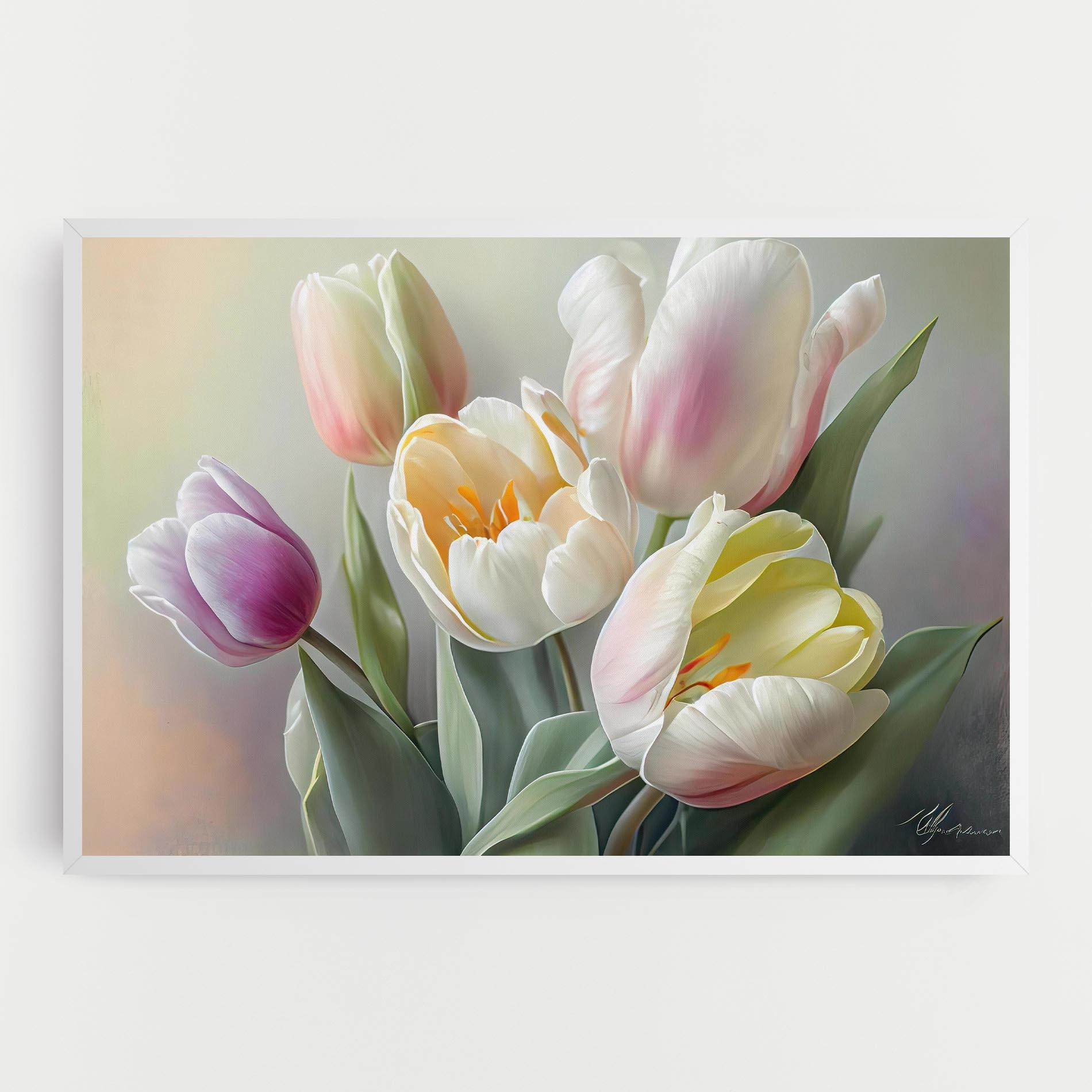 Leinwandbild White Tulips Painting mockup 0