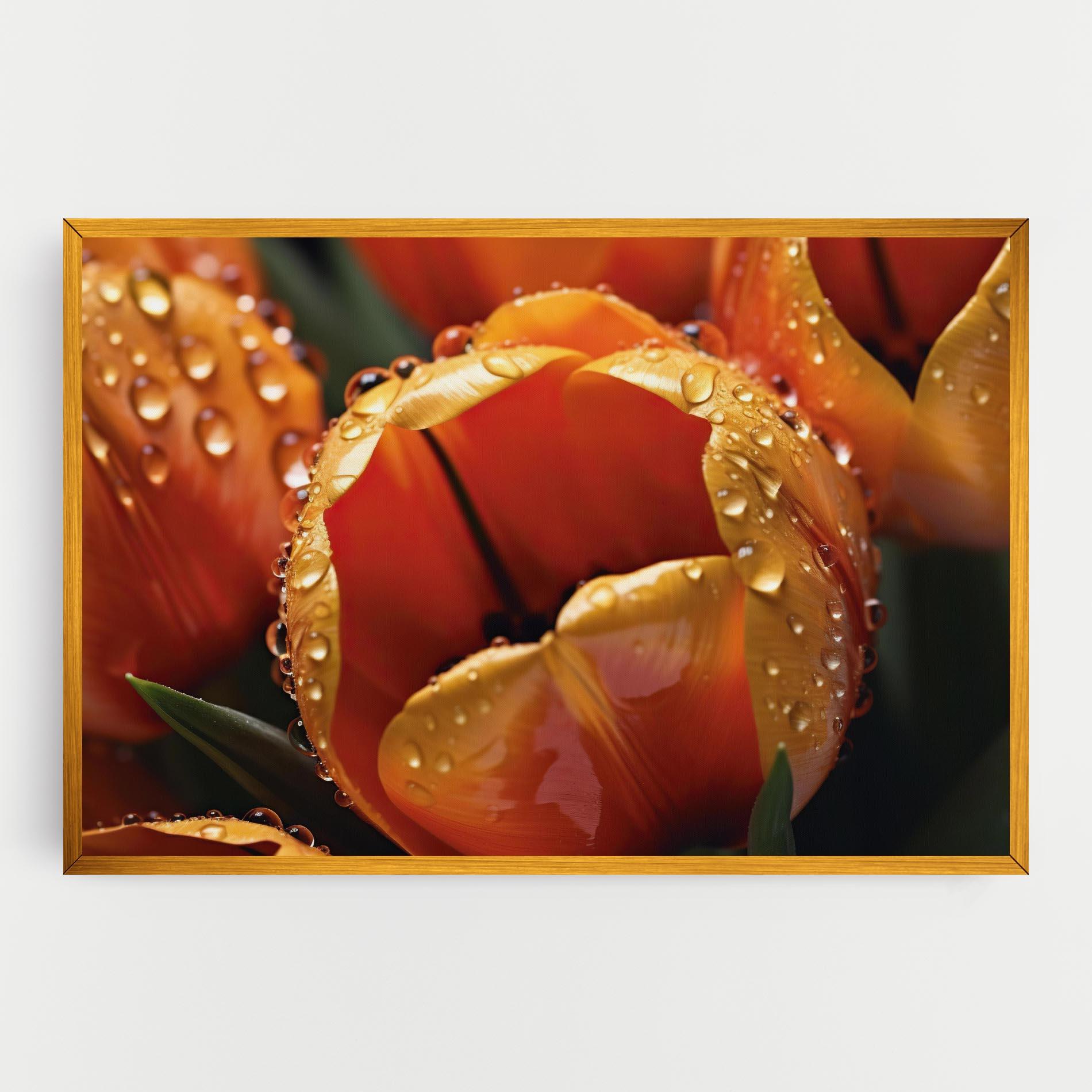Leinwandbild Orange Tulip Water Drops mockup 0