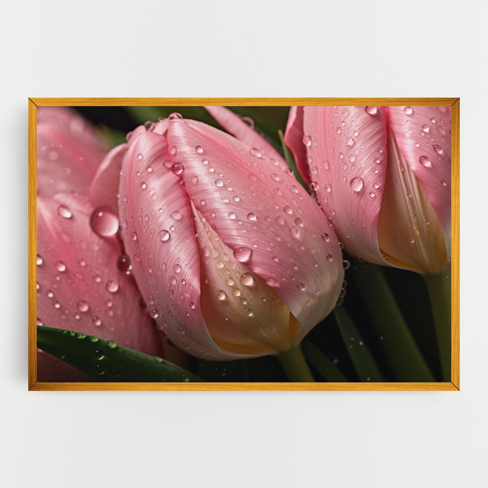 Leinwandbild Pink Tulip With Drops mockup 0