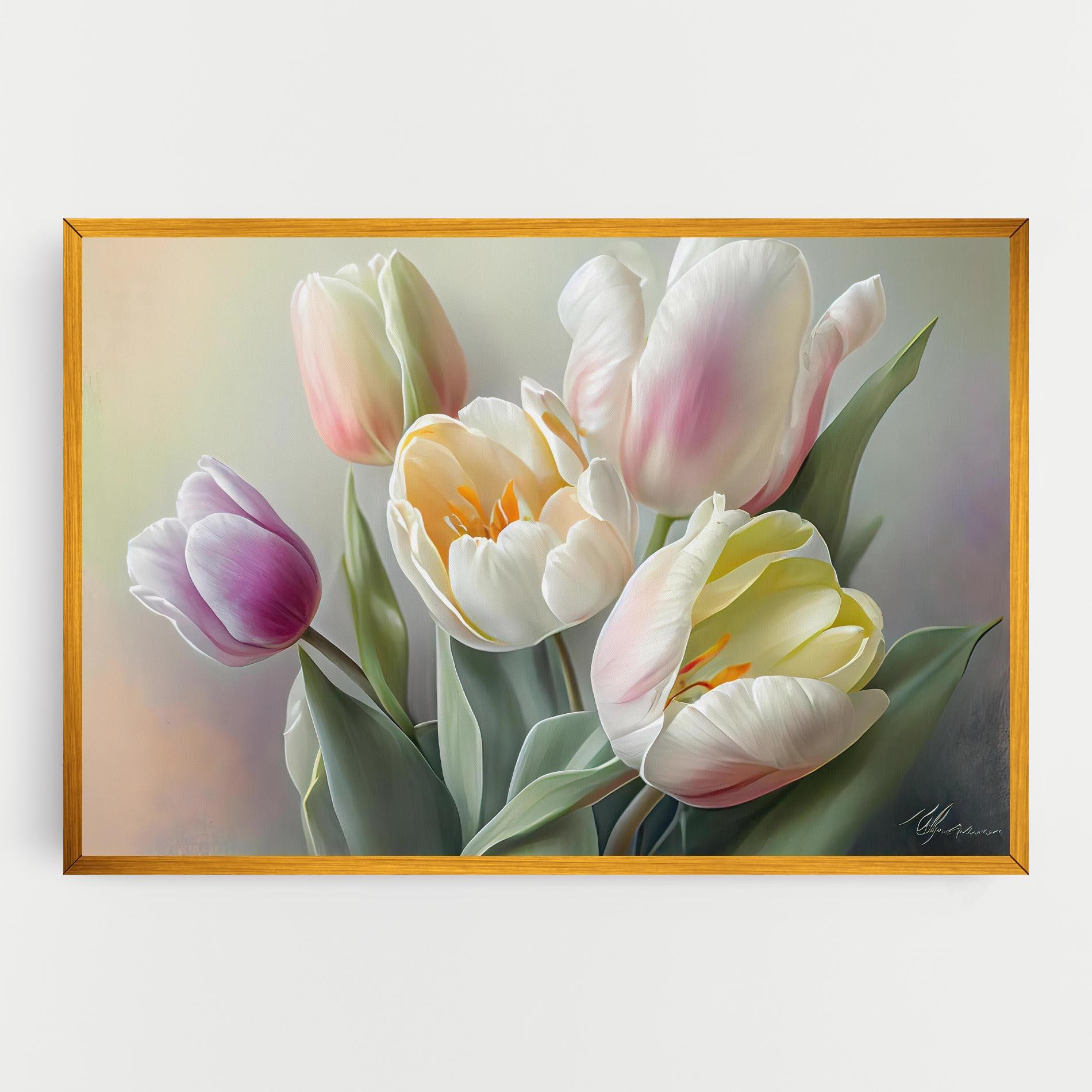 Leinwandbild White Tulips Painting mockup 0