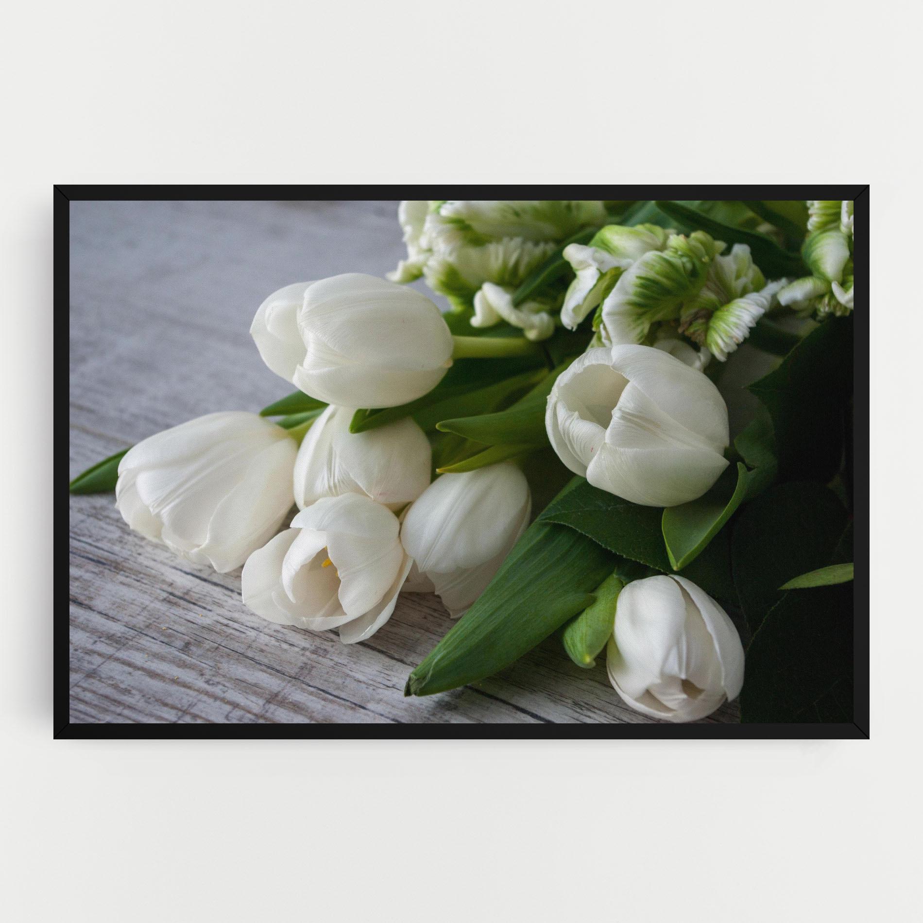 Leinwandbild White Tulips Bouquet mockup 0