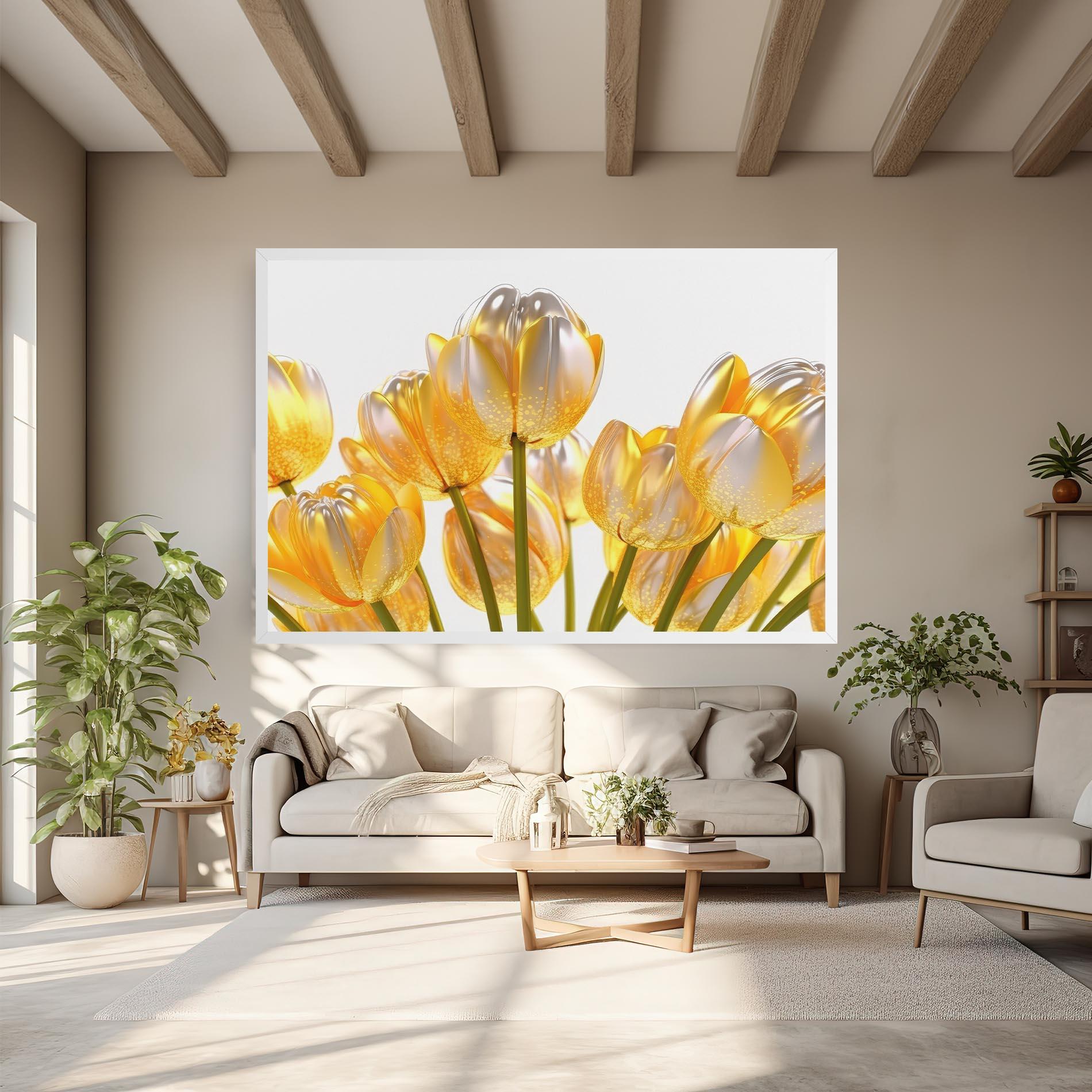 Leinwandbild Gold White Tulips mockup 6