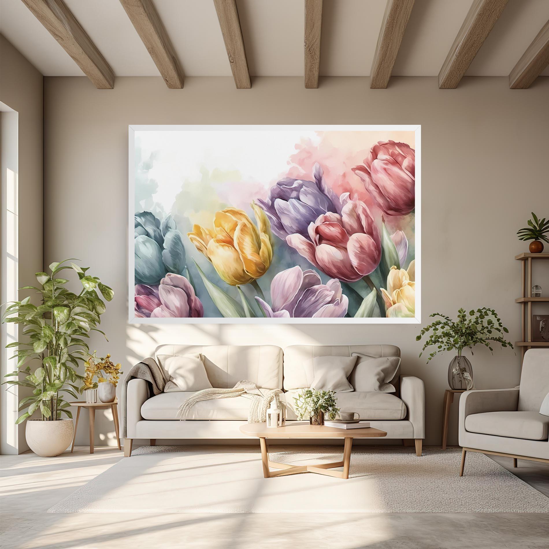 Leinwandbild Pastel Tulips mockup 6