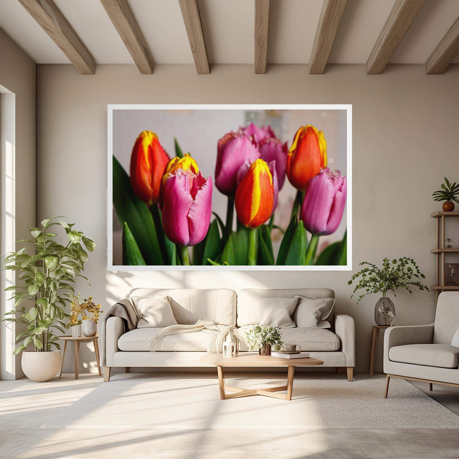 Leinwandbild Pink Orange Tulips mockup 6