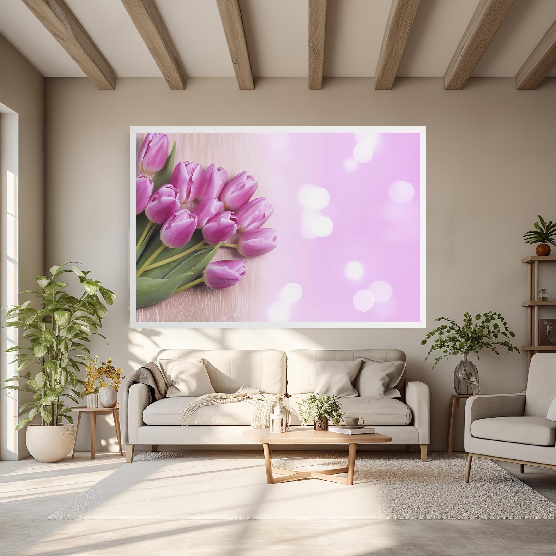 Leinwandbild Pink Tulip Flowers mockup 6