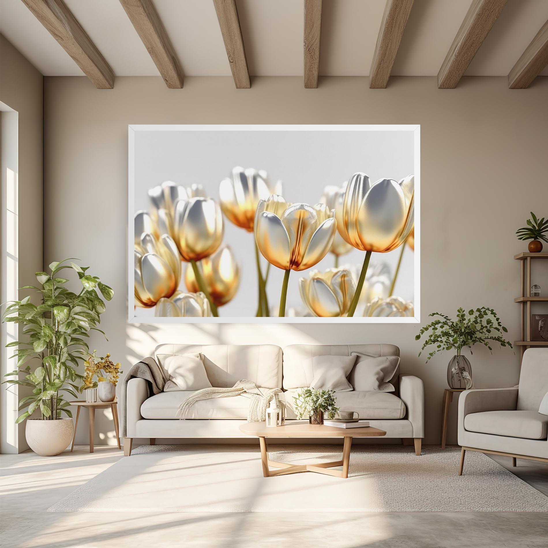 Leinwandbild White Golden Tulips mockup 6