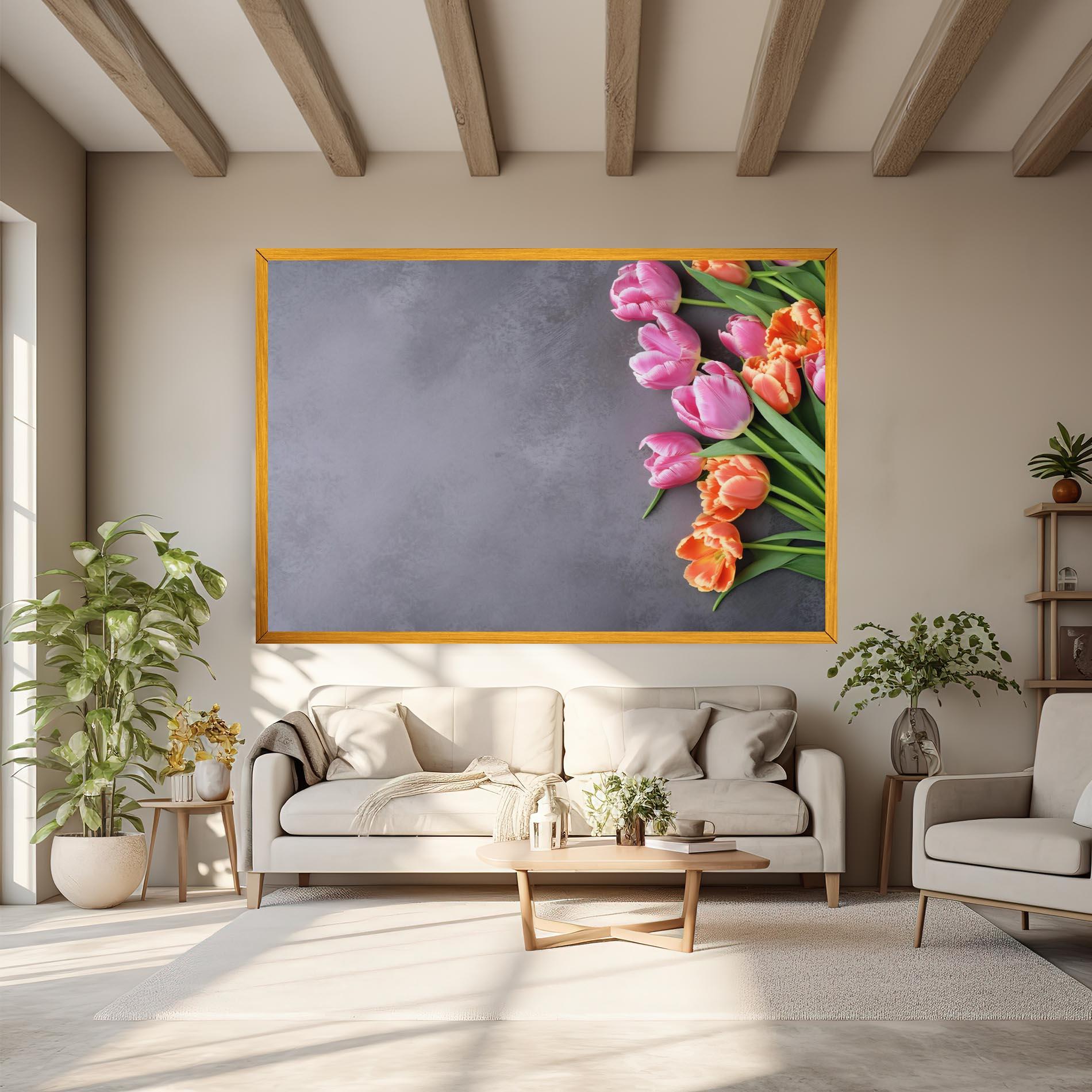 Leinwandbild Light Orange Pink Tulips mockup 6