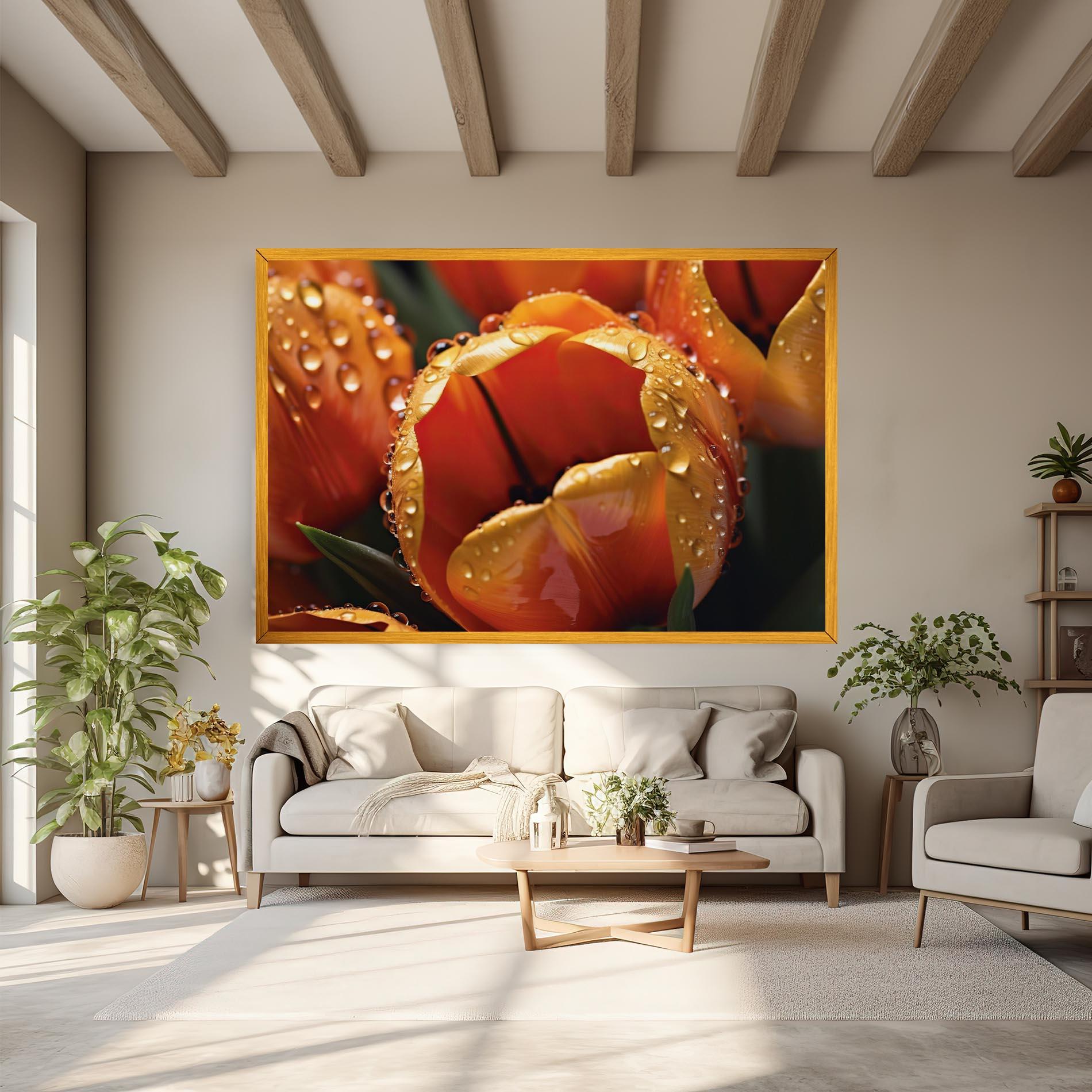 Leinwandbild Orange Tulip Water Drops mockup 6