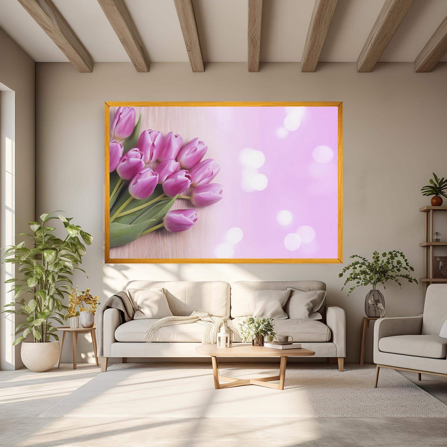 Leinwandbild Pink Tulip Flowers mockup 6