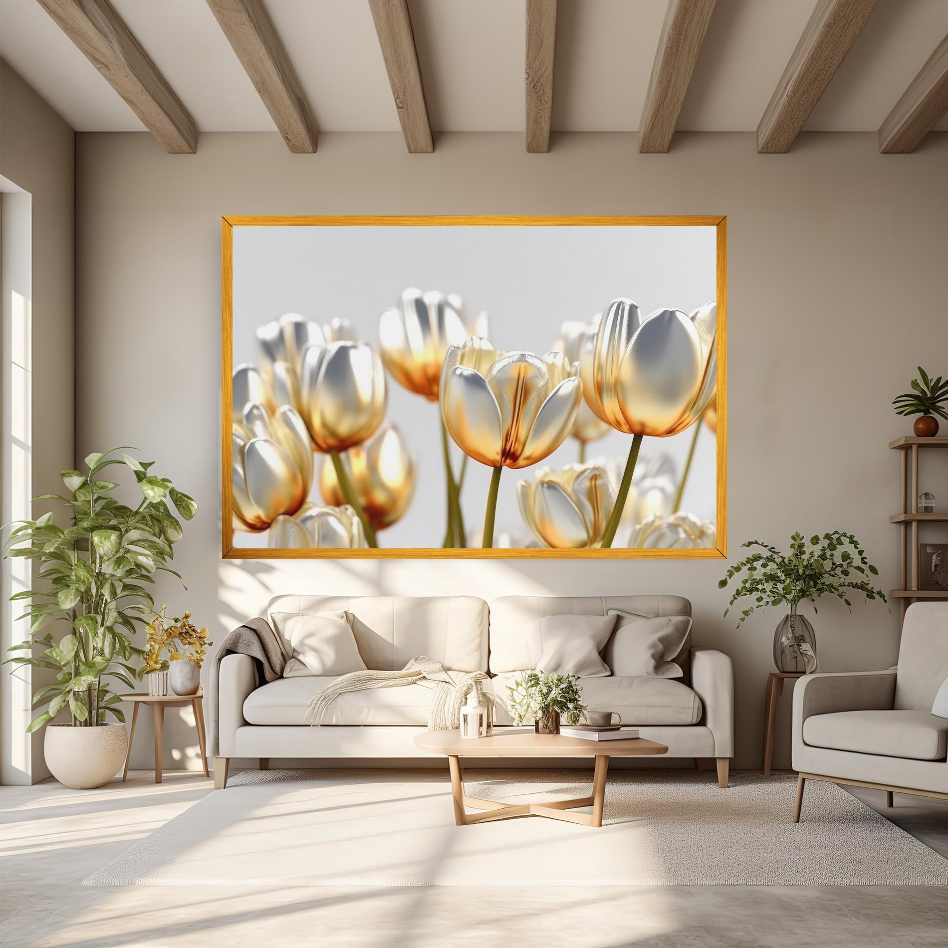 Leinwandbild White Golden Tulips mockup 6