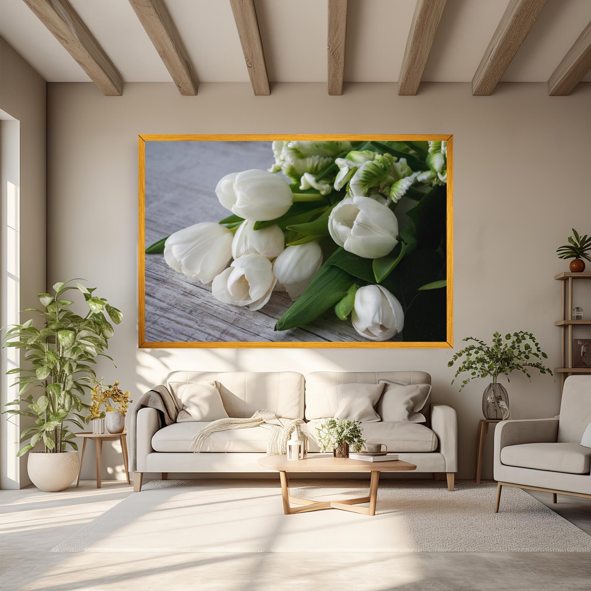 Leinwandbild White Tulips Bouquet mockup 6