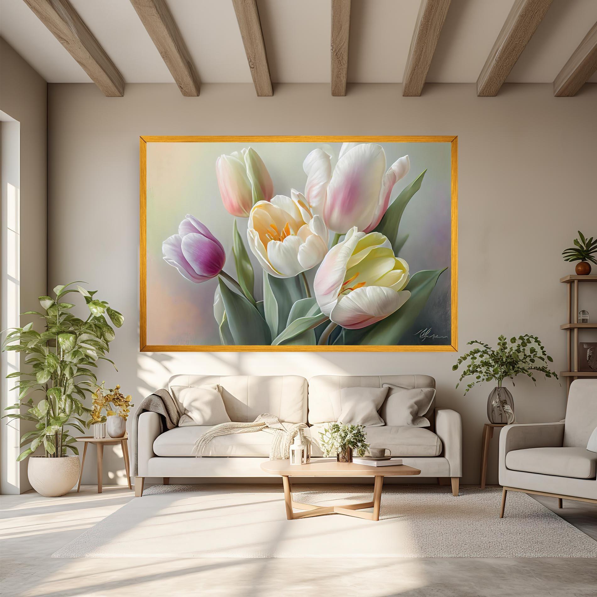 Leinwandbild White Tulips Painting mockup 6
