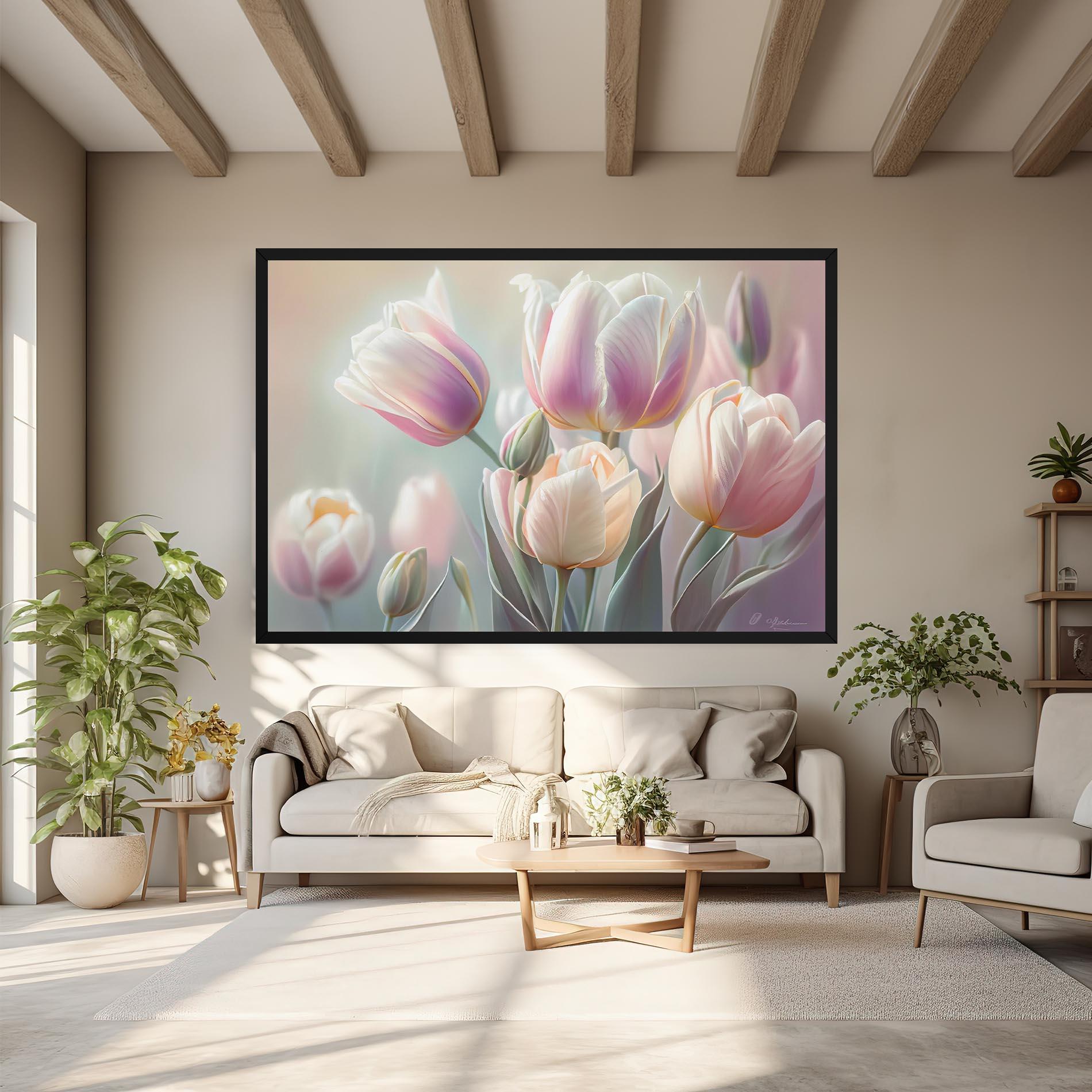 Leinwandbild Dreamy White Tulips mockup 6