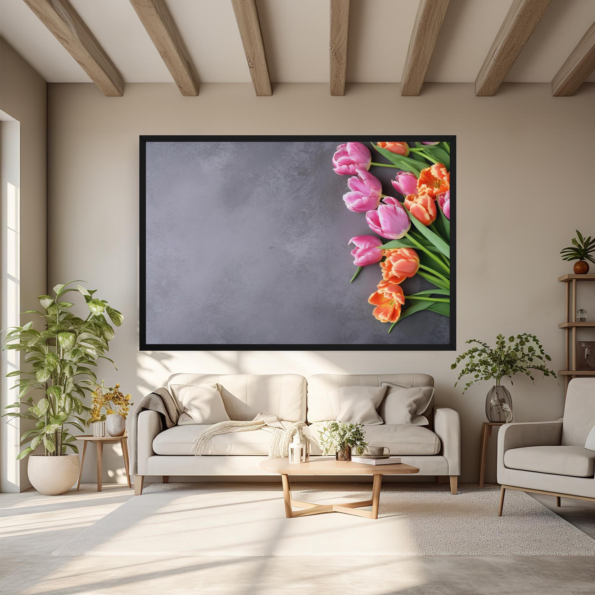 Leinwandbild Light Orange Pink Tulips mockup 6