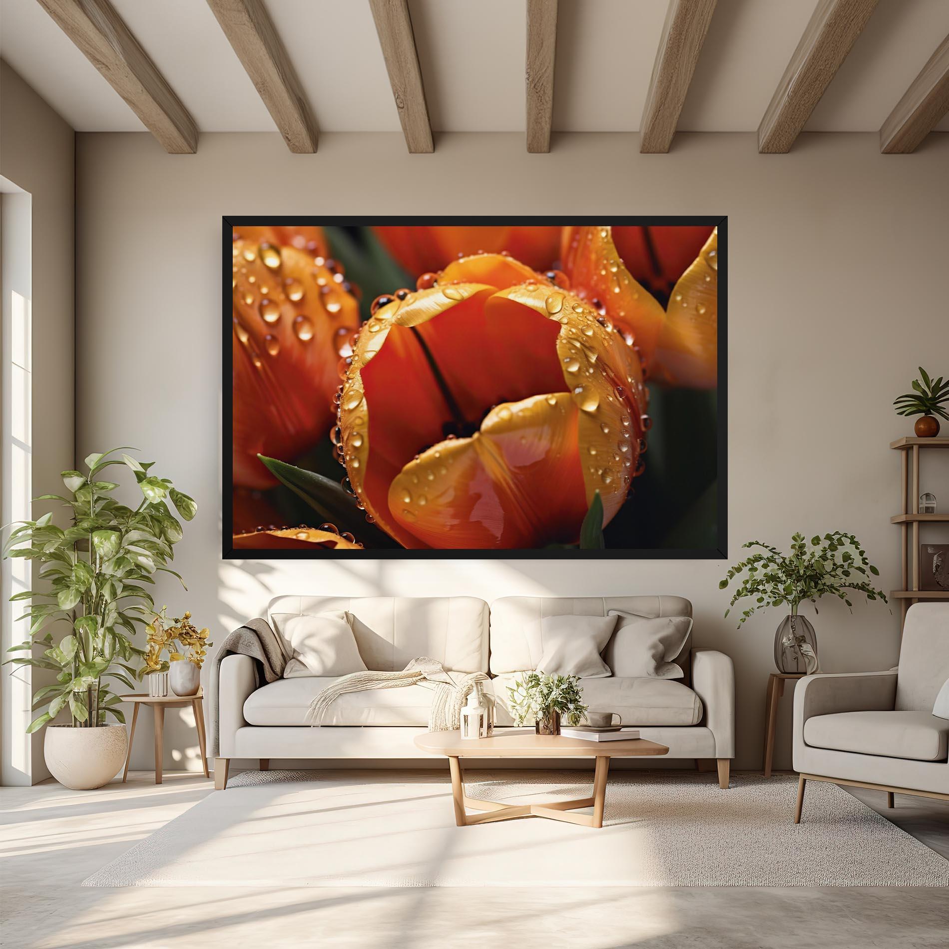 Leinwandbild Orange Tulip Water Drops mockup 6