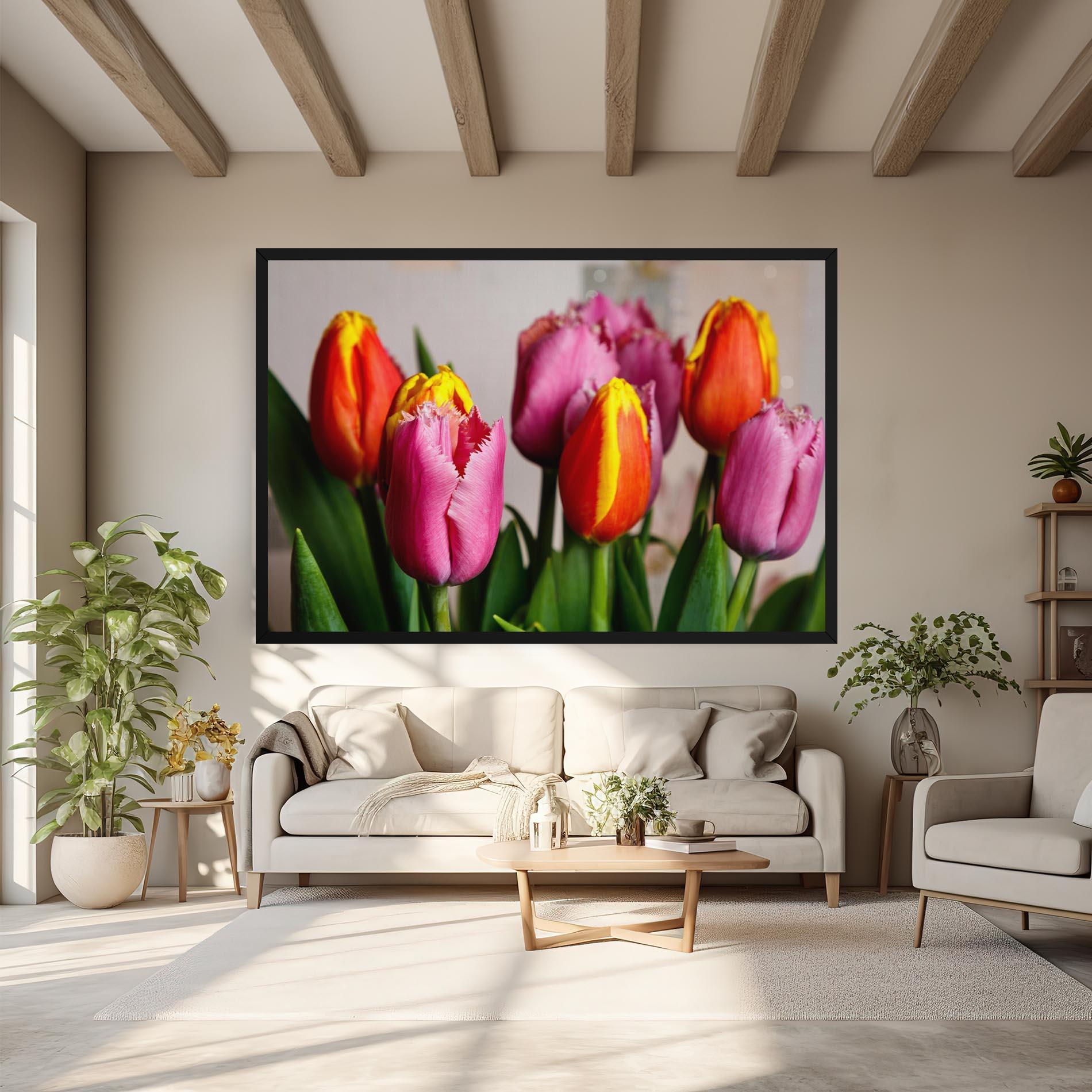 Leinwandbild Pink Orange Tulips mockup 6