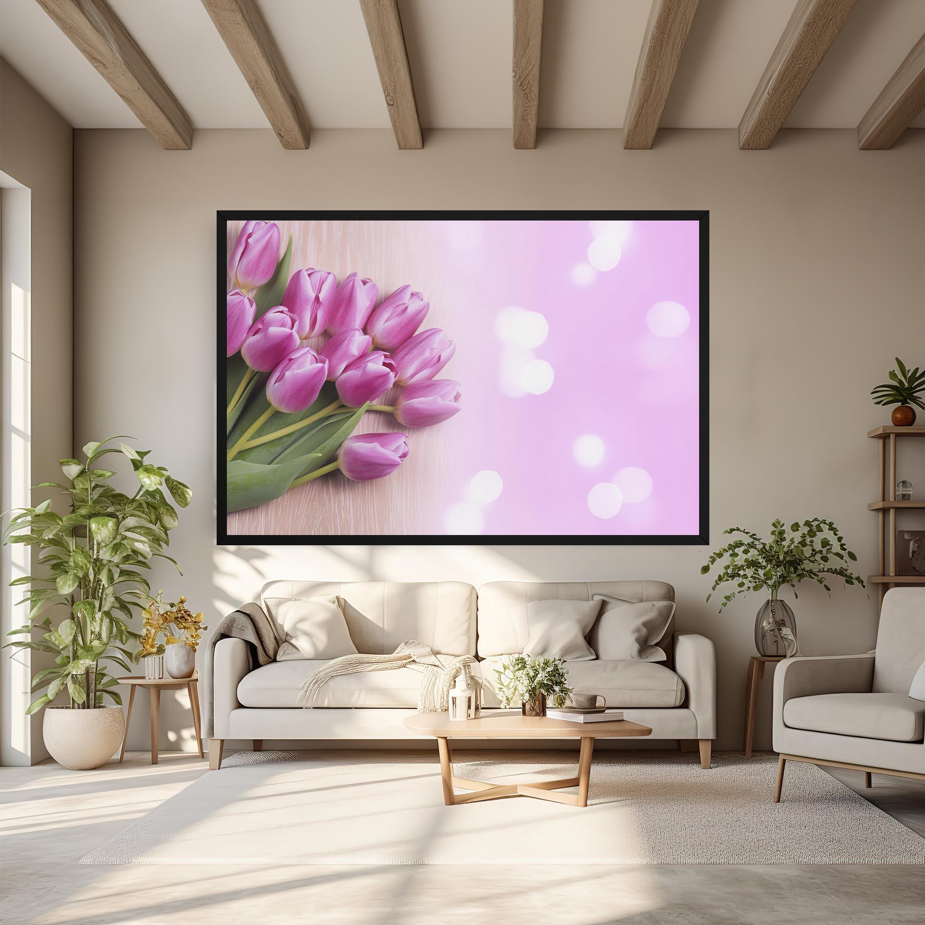 Leinwandbild Pink Tulip Flowers mockup 6