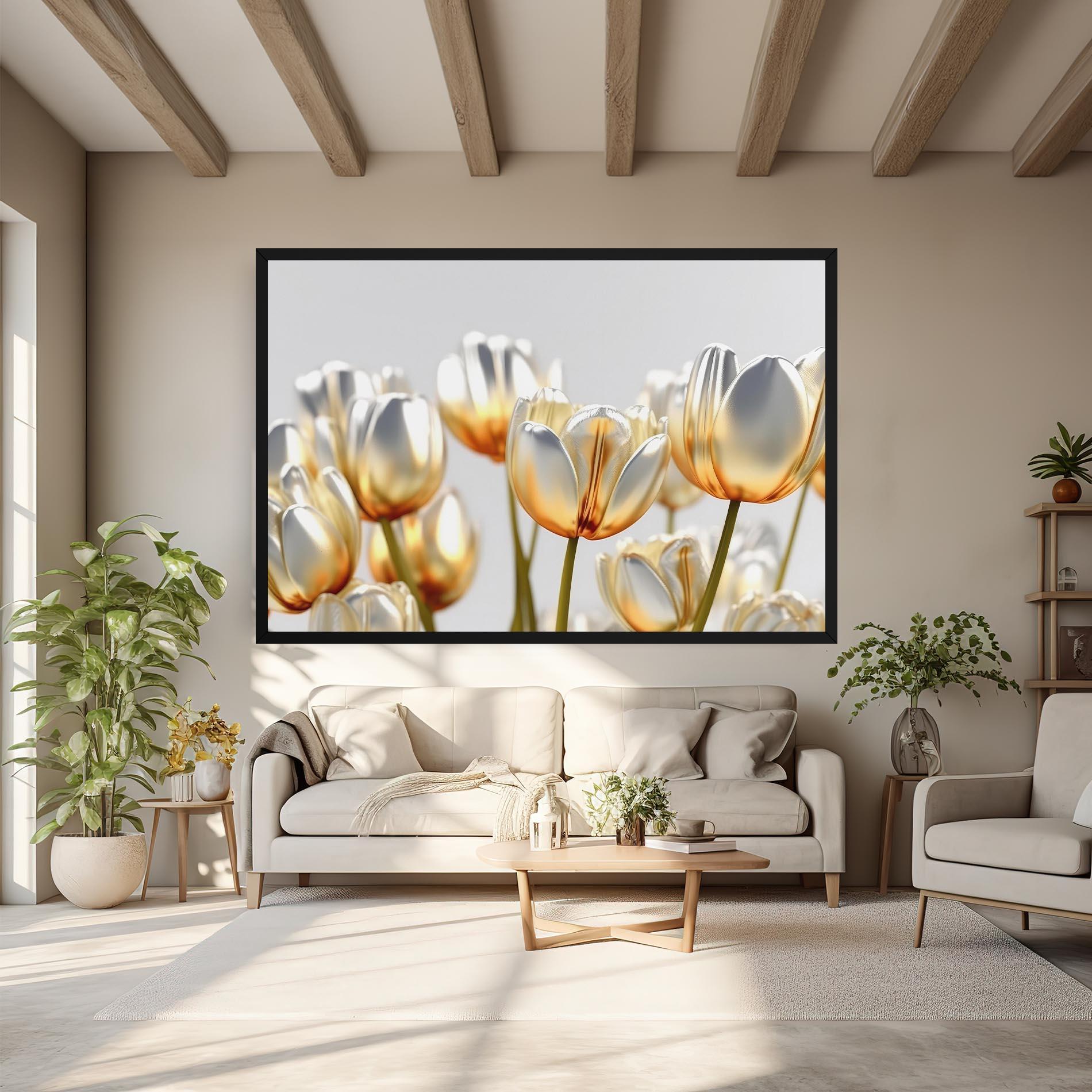 Leinwandbild White Golden Tulips mockup 6
