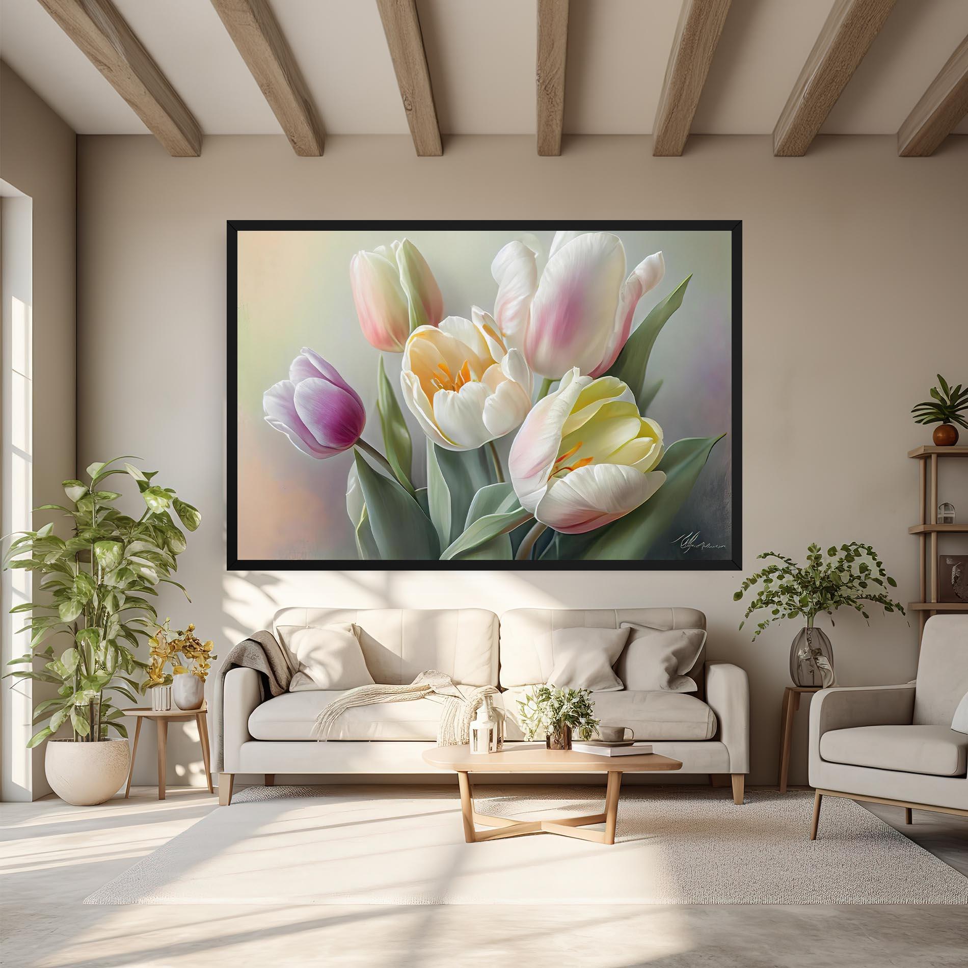 Leinwandbild White Tulips Painting mockup 6