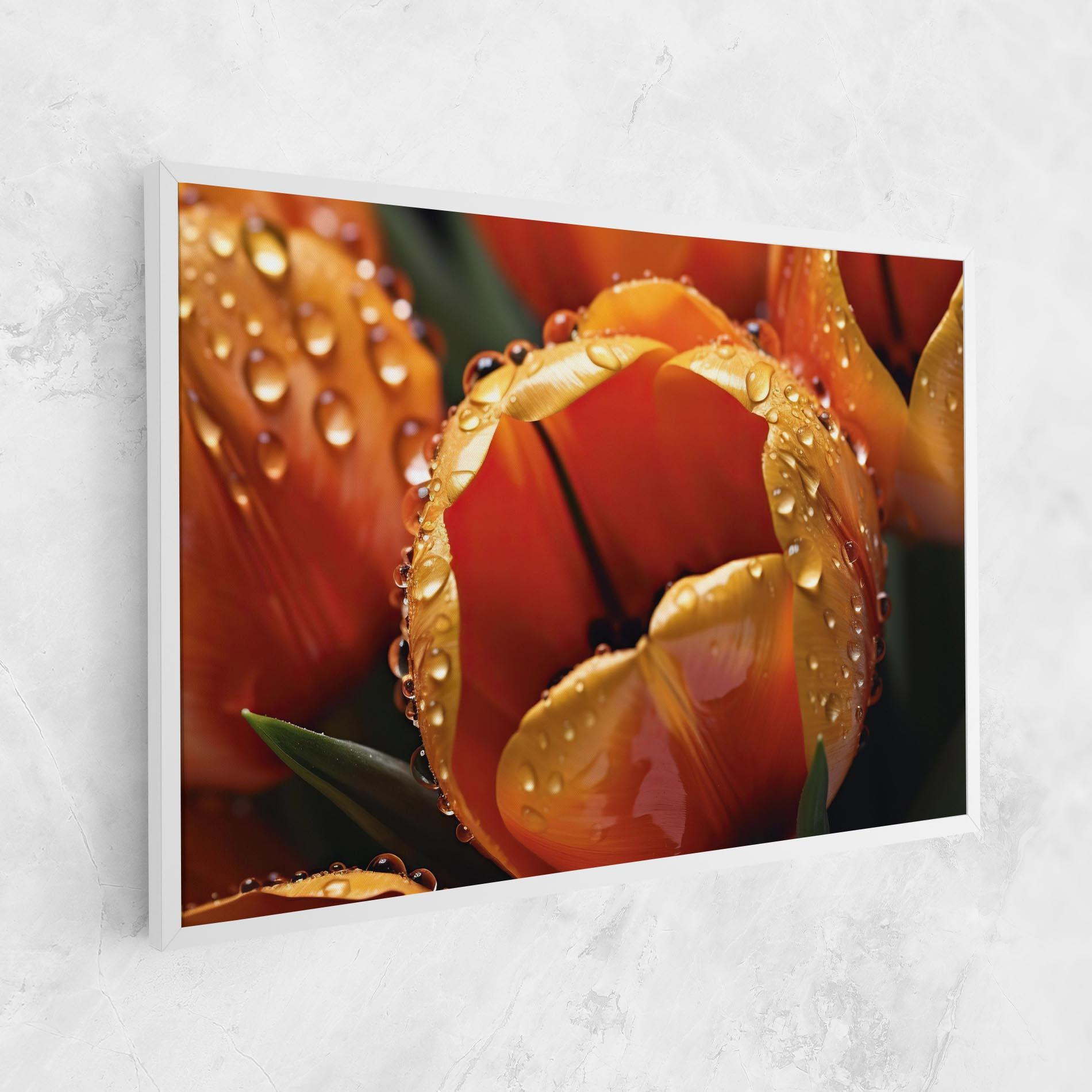 Leinwandbild Orange Tulip Water Drops mockup 1