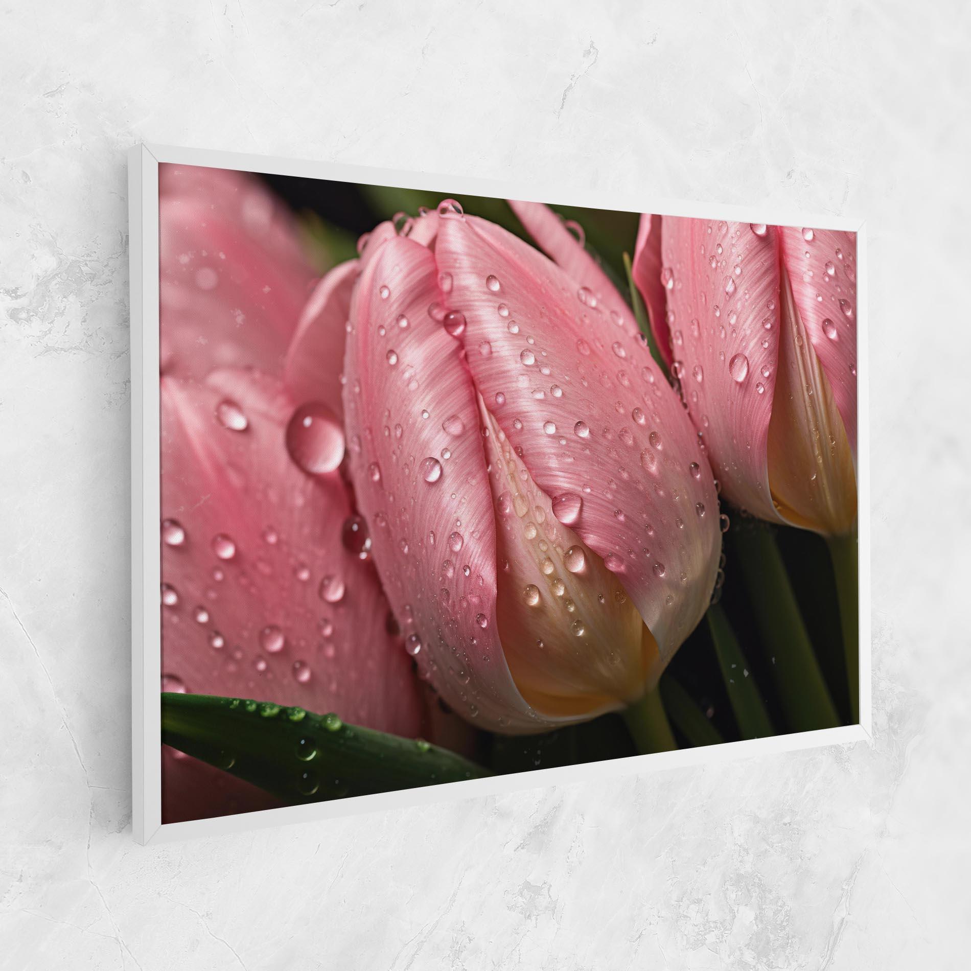 Leinwandbild Pink Tulip With Drops mockup 1