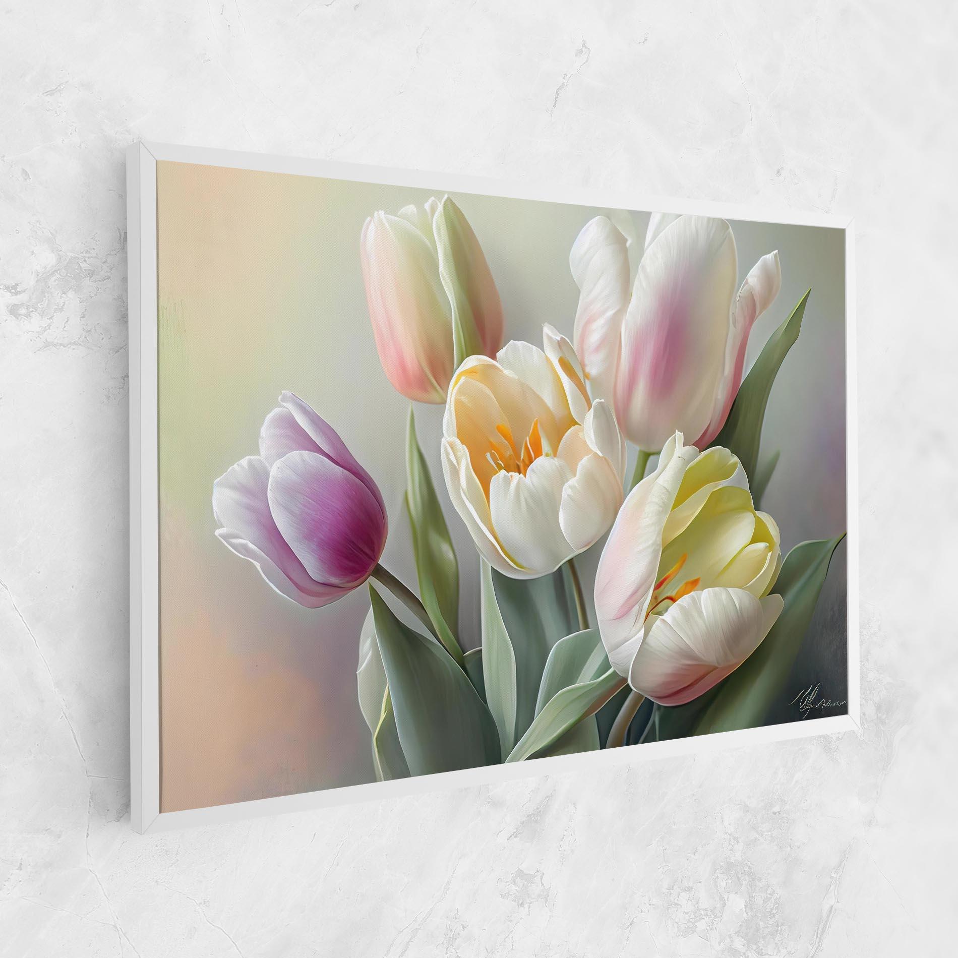 Leinwandbild White Tulips Painting mockup 1