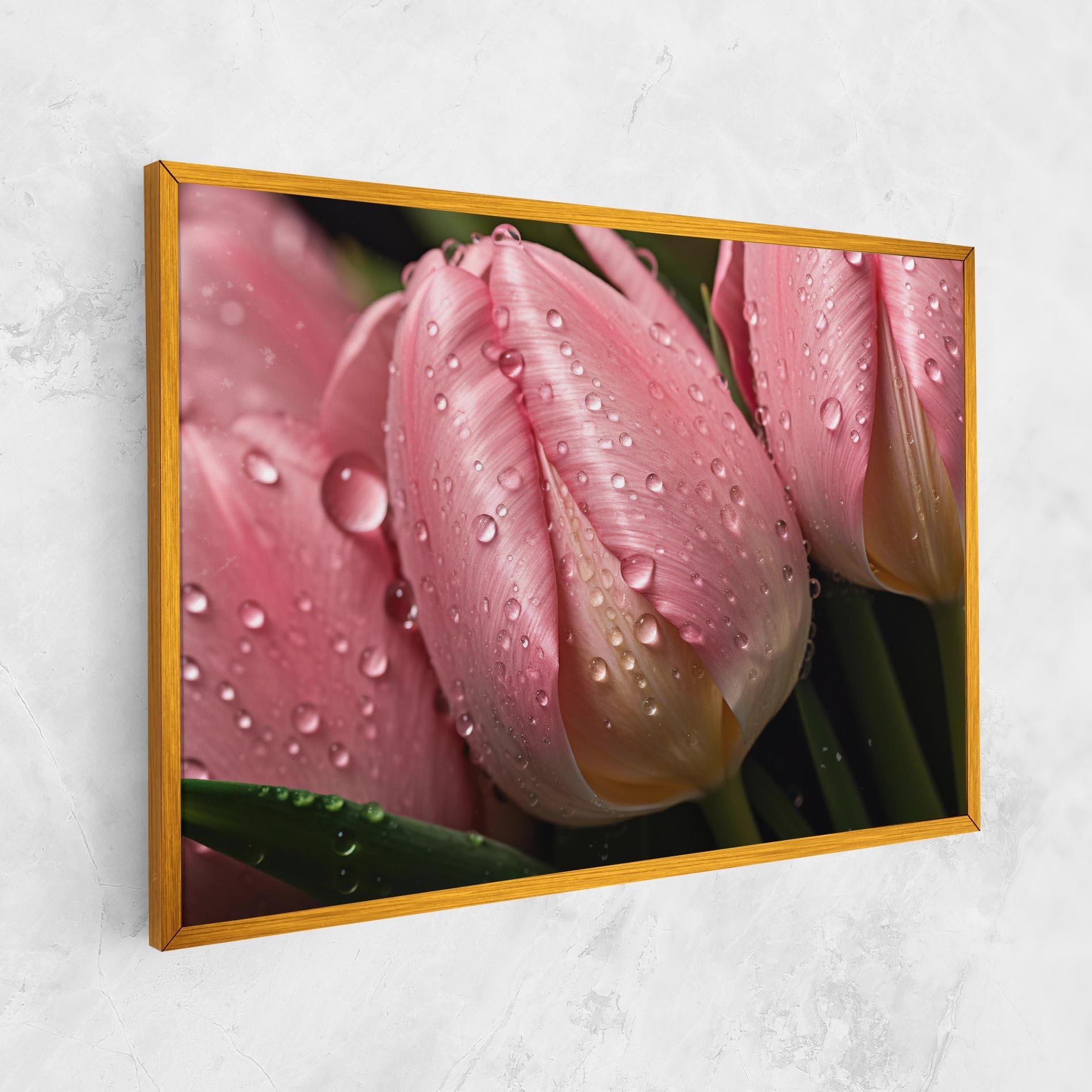 Leinwandbild Pink Tulip With Drops mockup 1