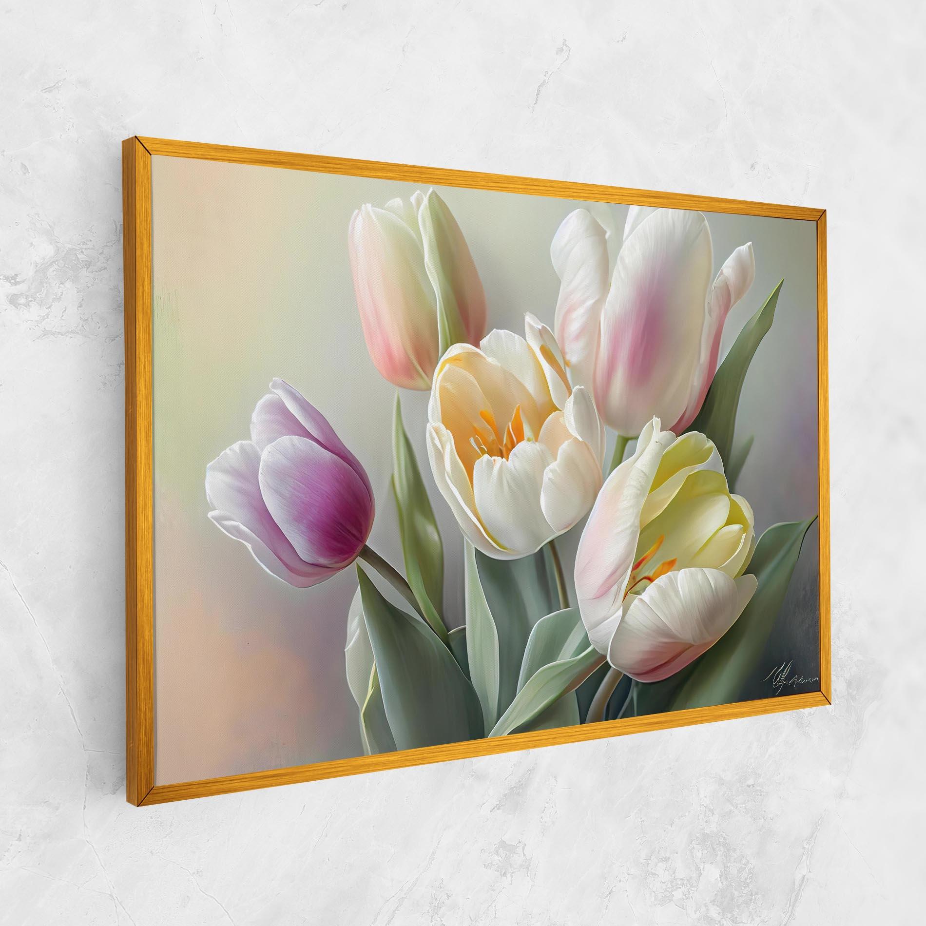 Leinwandbild White Tulips Painting mockup 1