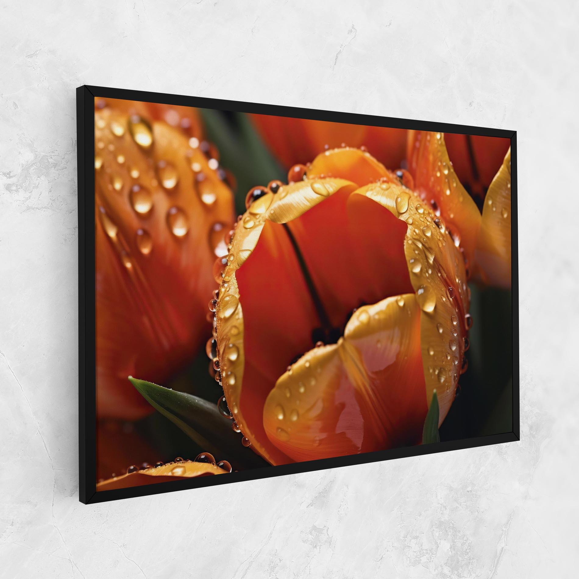 Leinwandbild Orange Tulip Water Drops mockup 1