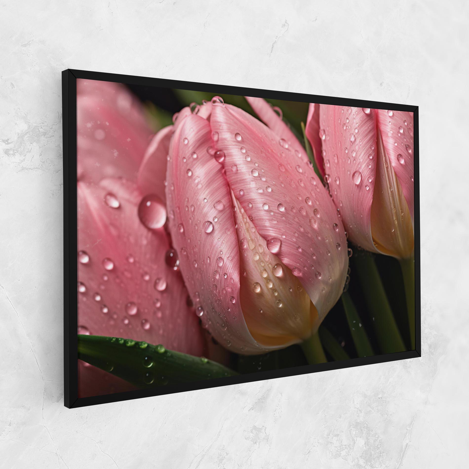 Leinwandbild Pink Tulip With Drops mockup 1