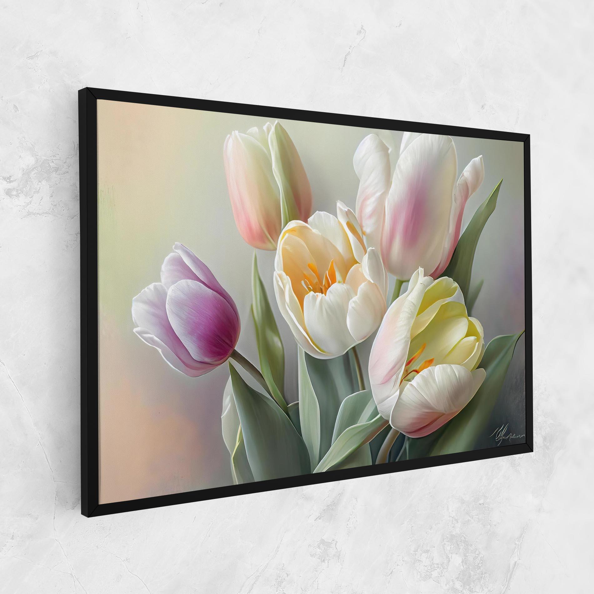 Leinwandbild White Tulips Painting mockup 1