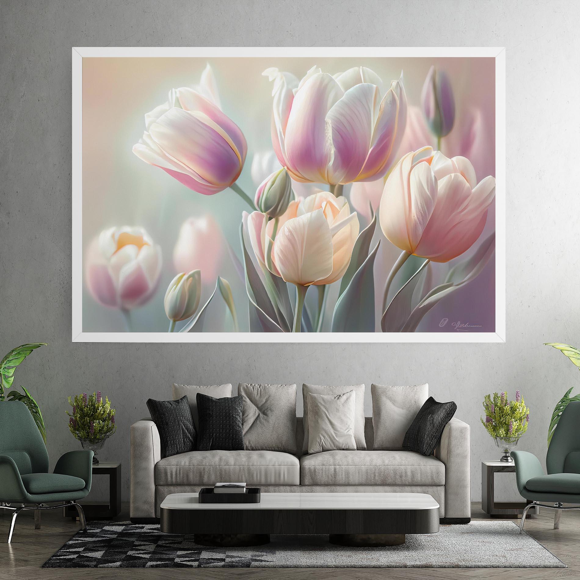 Leinwandbild Dreamy White Tulips mockup 7