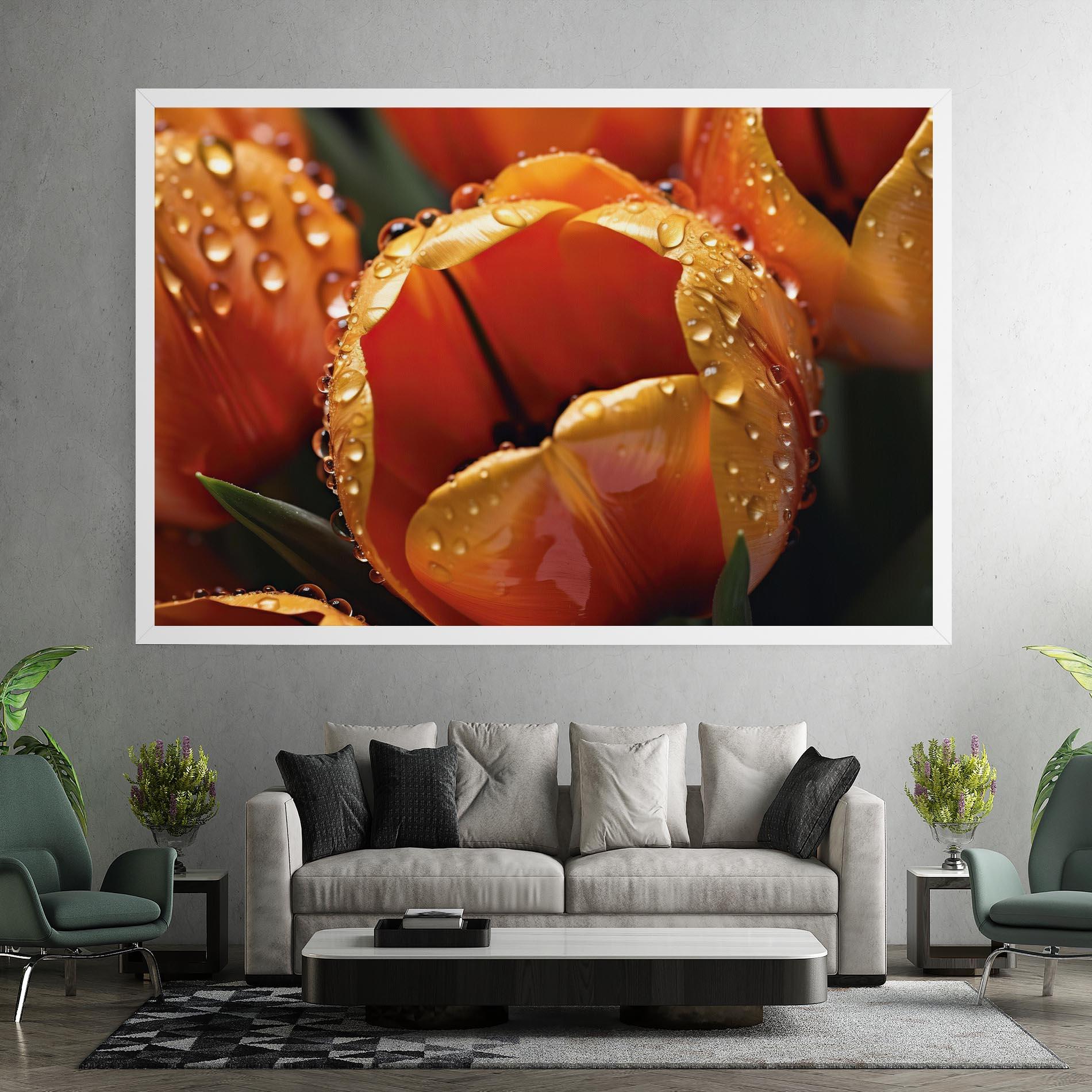 Leinwandbild Orange Tulip Water Drops mockup 7