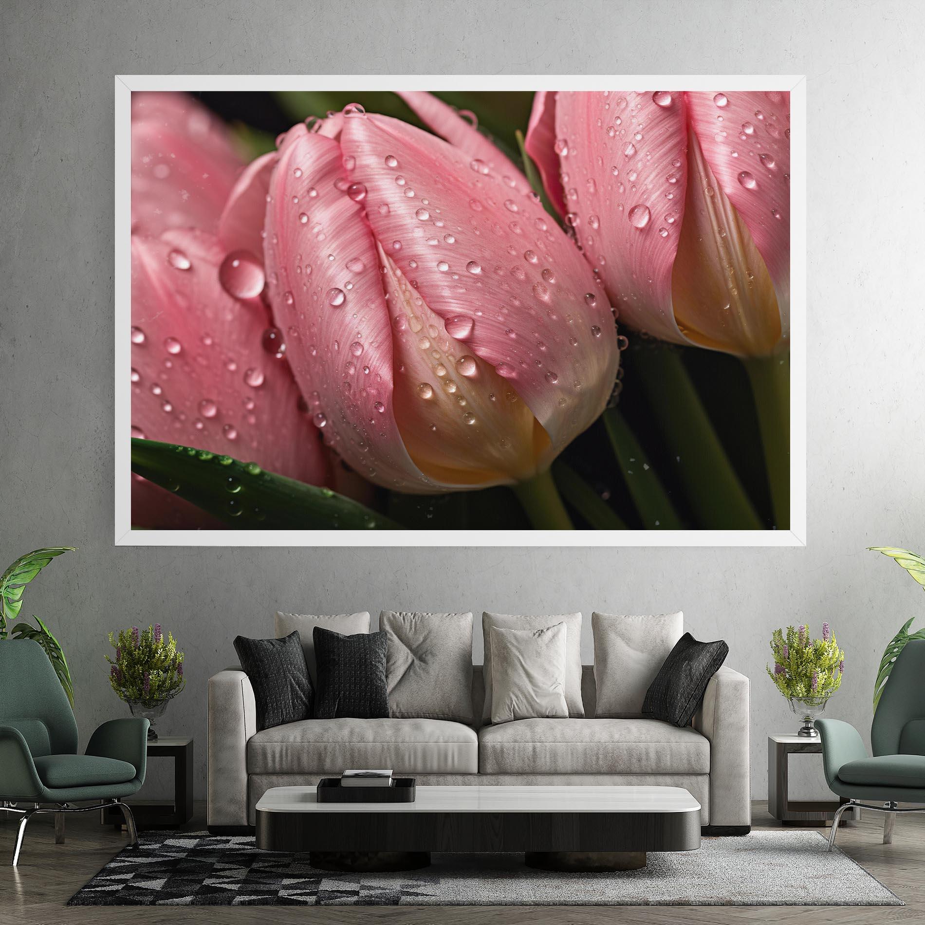 Leinwandbild Pink Tulip With Drops mockup 7