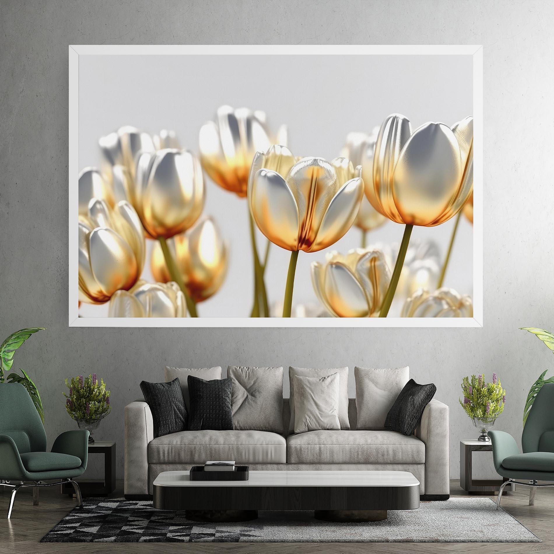 Leinwandbild White Golden Tulips mockup 7