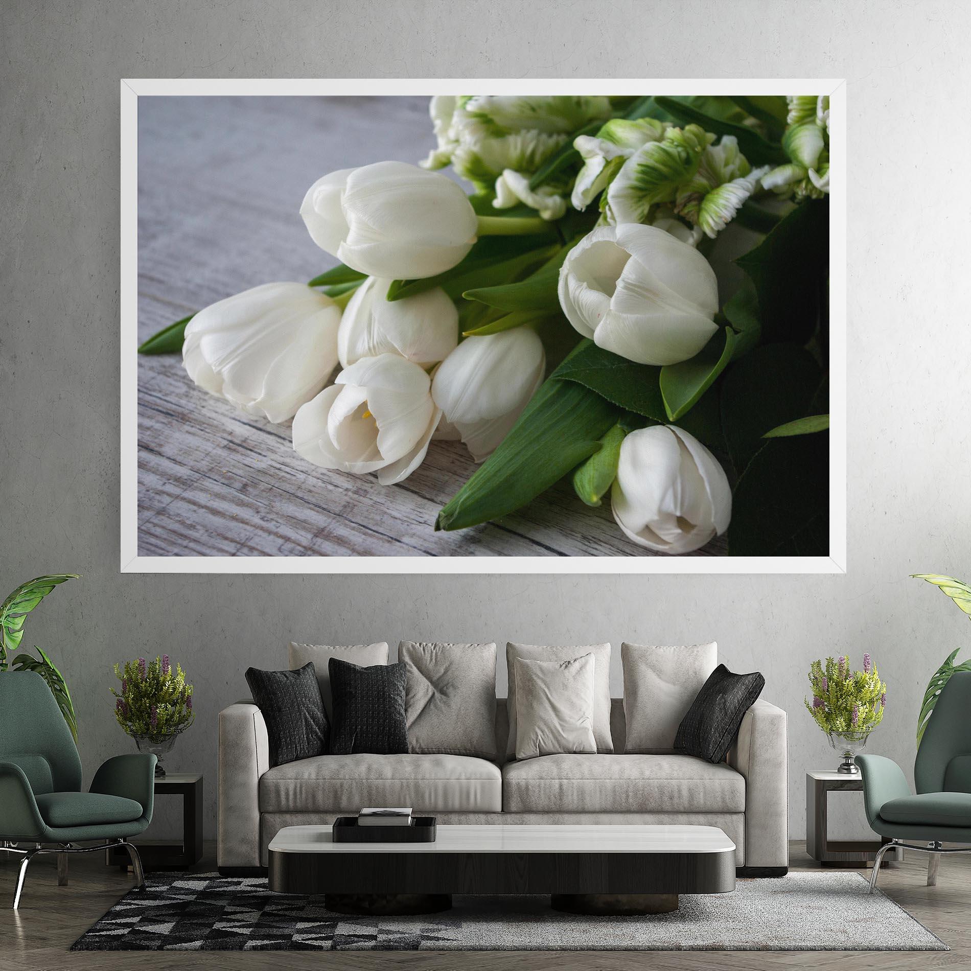 Leinwandbild White Tulips Bouquet mockup 7
