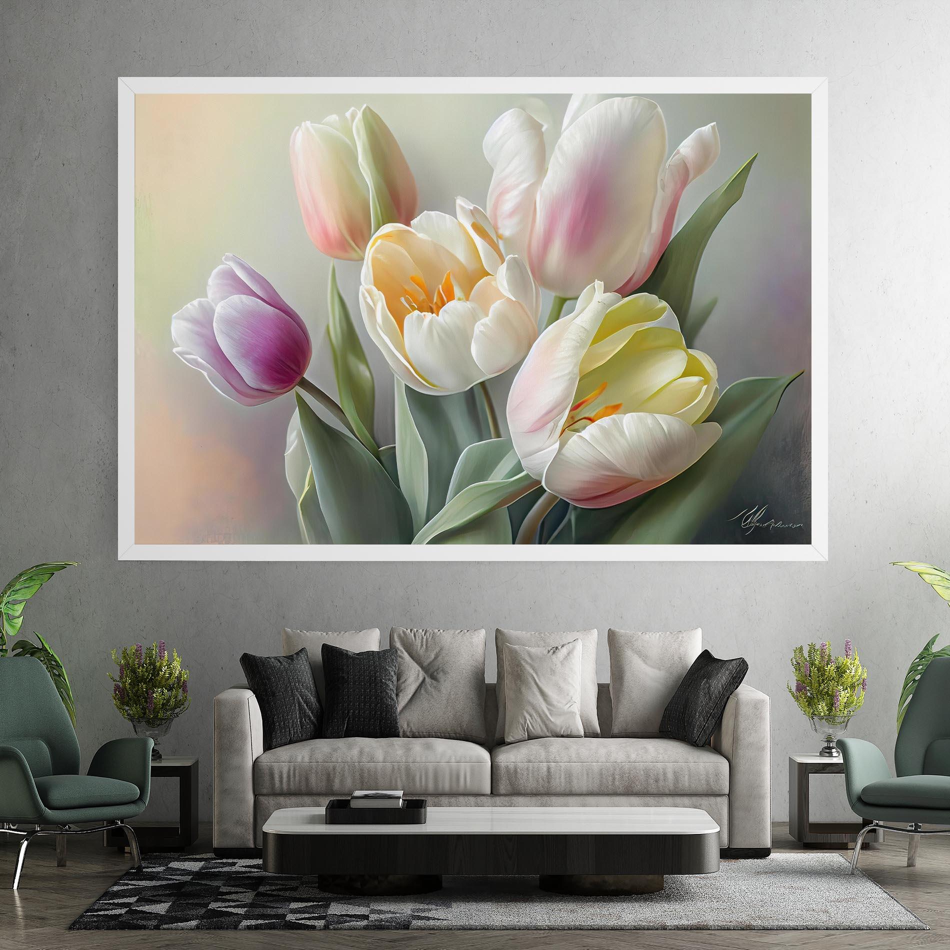 Leinwandbild White Tulips Painting mockup 7