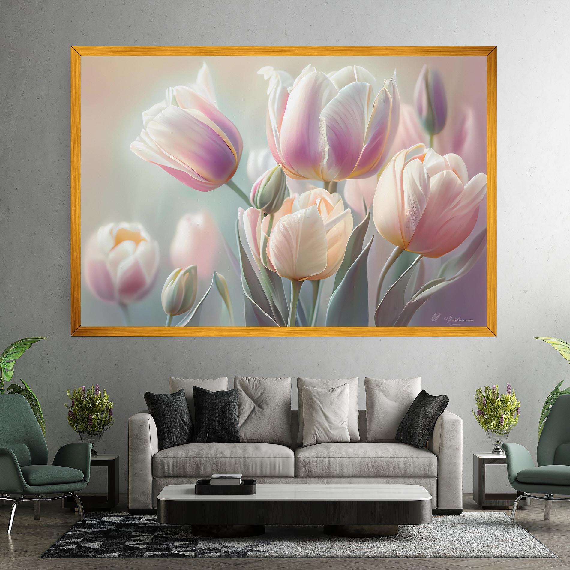 Leinwandbild Dreamy White Tulips mockup 7