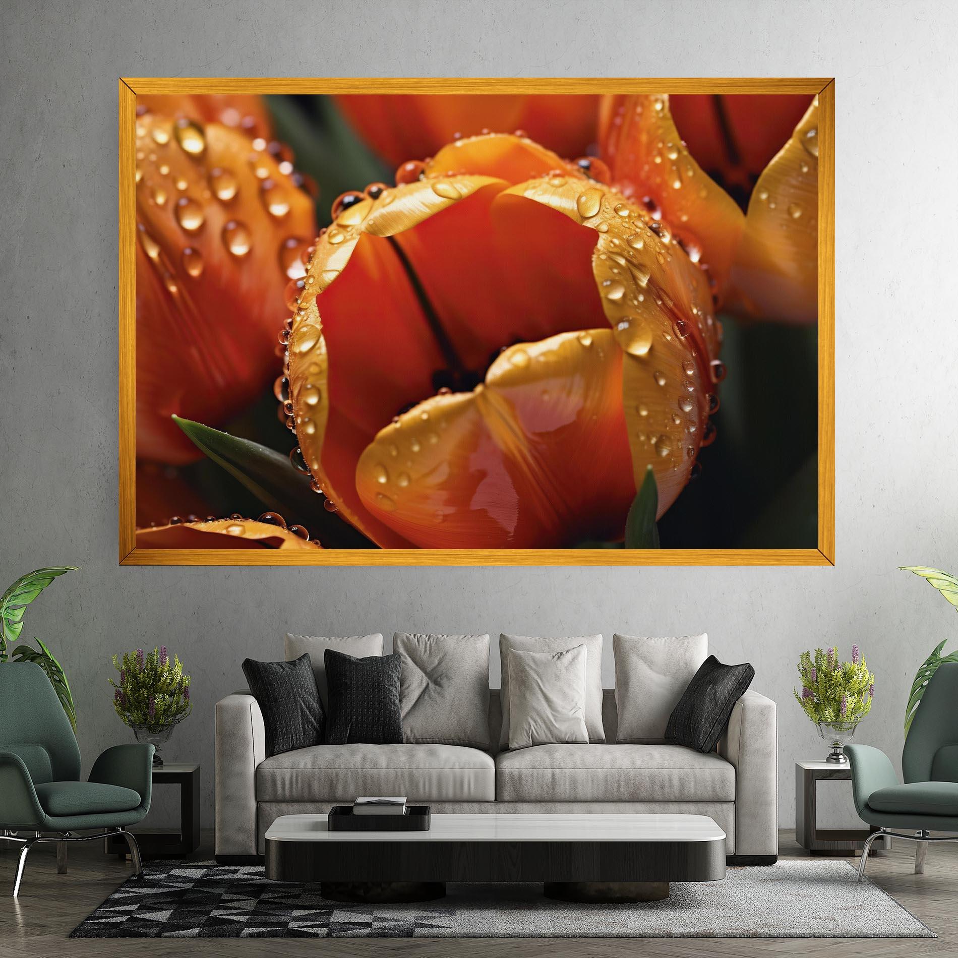 Leinwandbild Orange Tulip Water Drops mockup 7