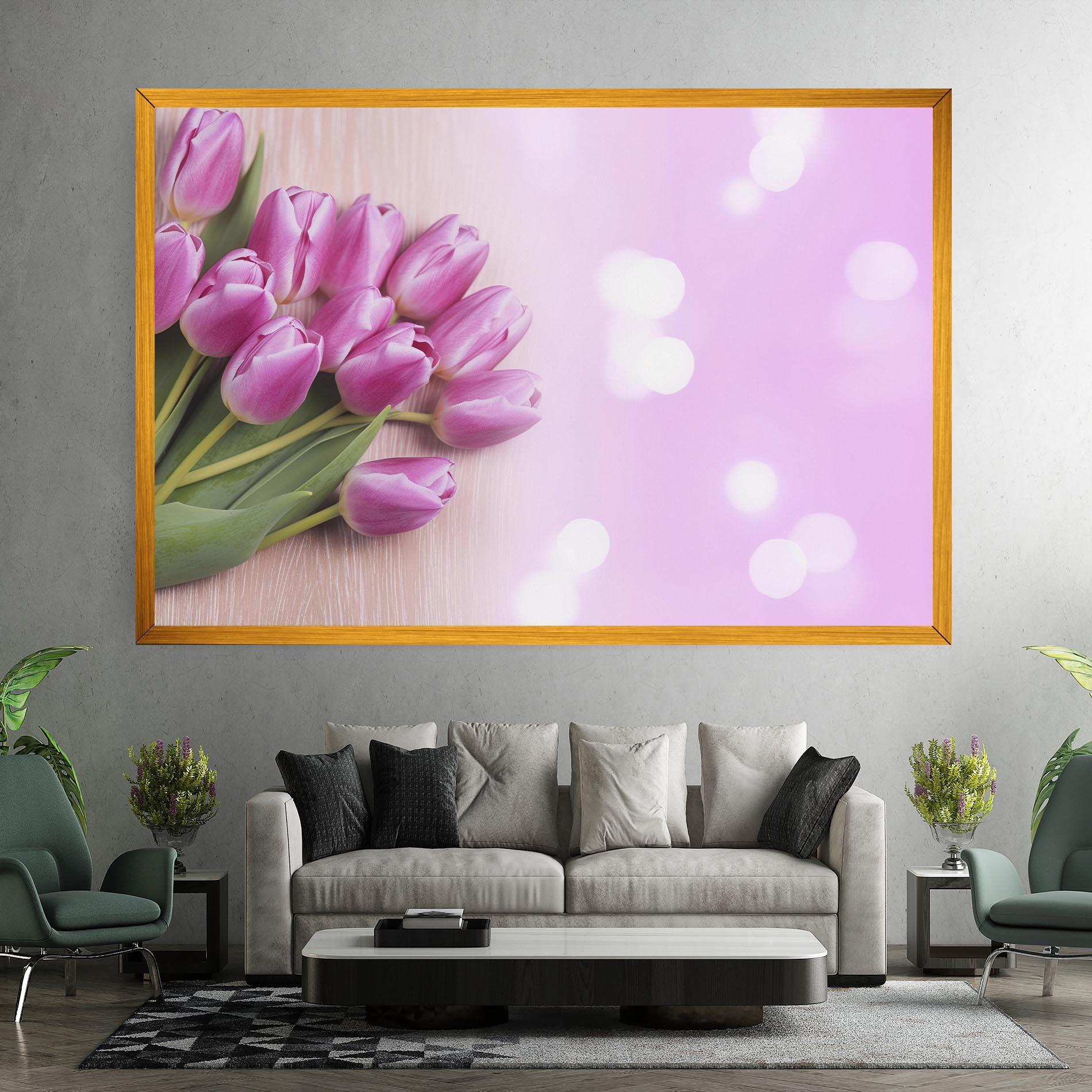 Leinwandbild Pink Tulip Flowers mockup 7