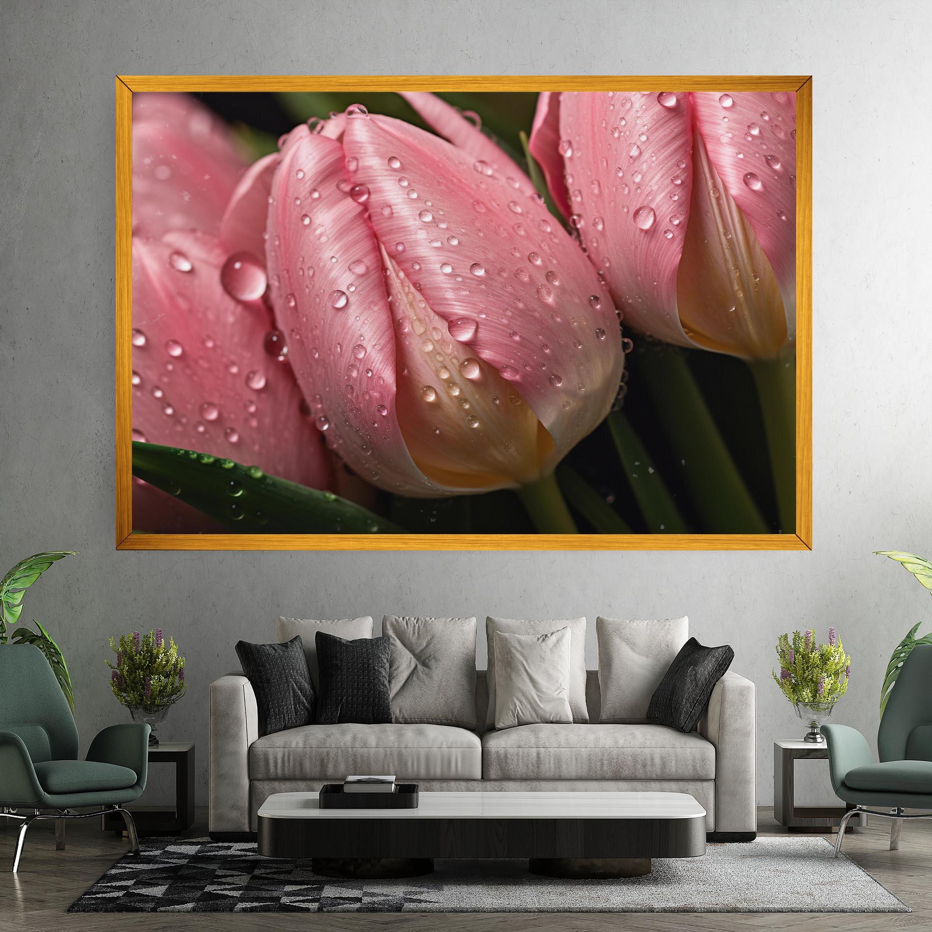 Leinwandbild Pink Tulip With Drops mockup 7
