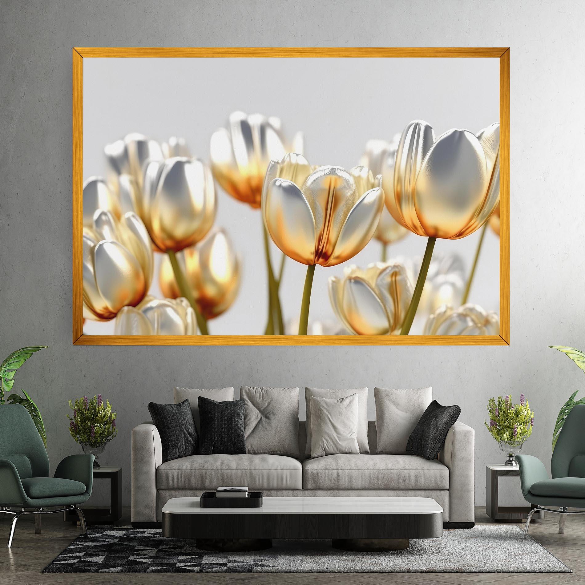 Leinwandbild White Golden Tulips mockup 7