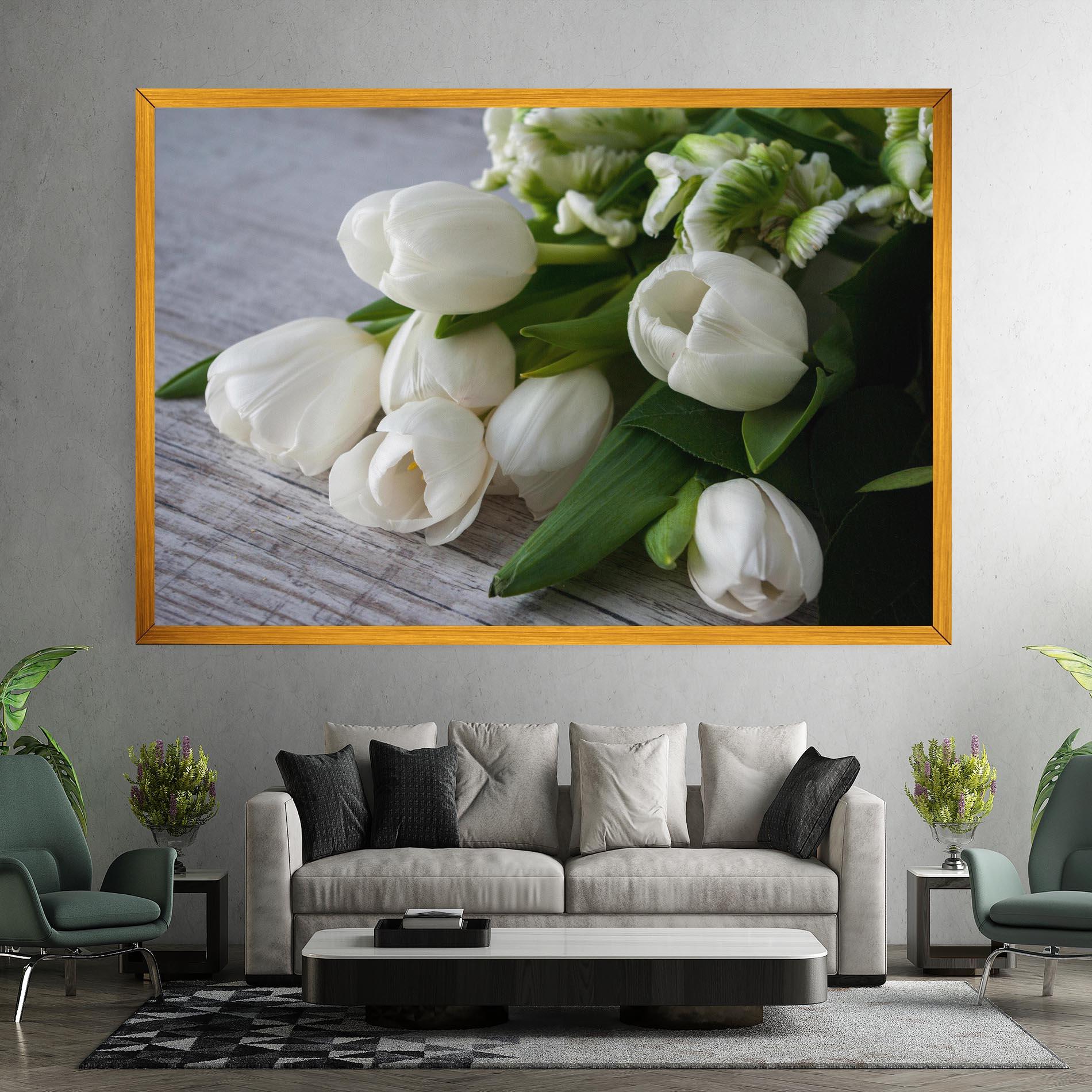 Leinwandbild White Tulips Bouquet mockup 7