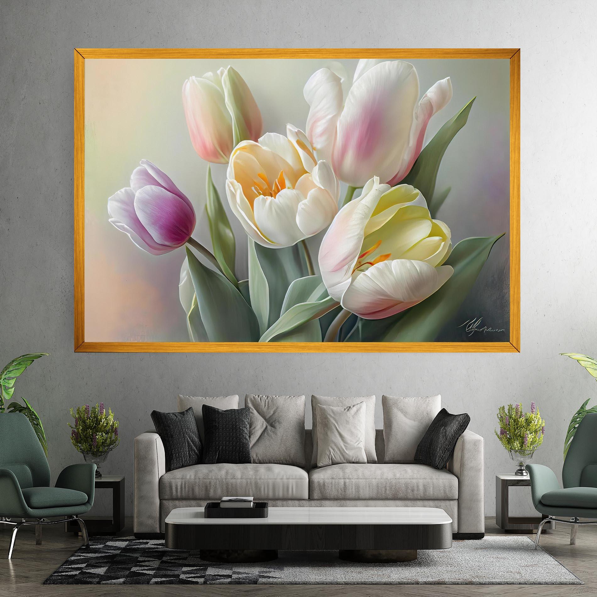 Leinwandbild White Tulips Painting mockup 7