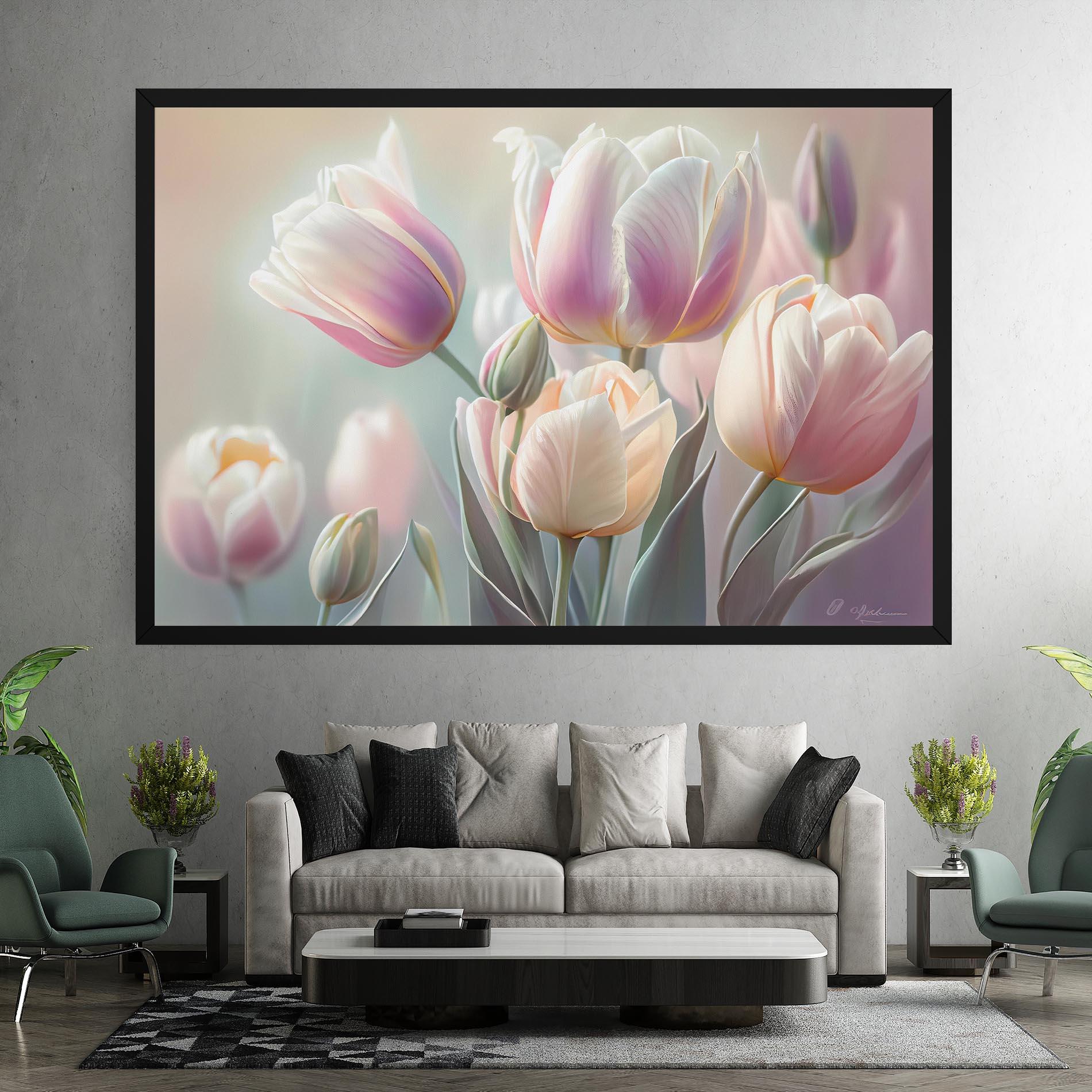 Leinwandbild Dreamy White Tulips mockup 7