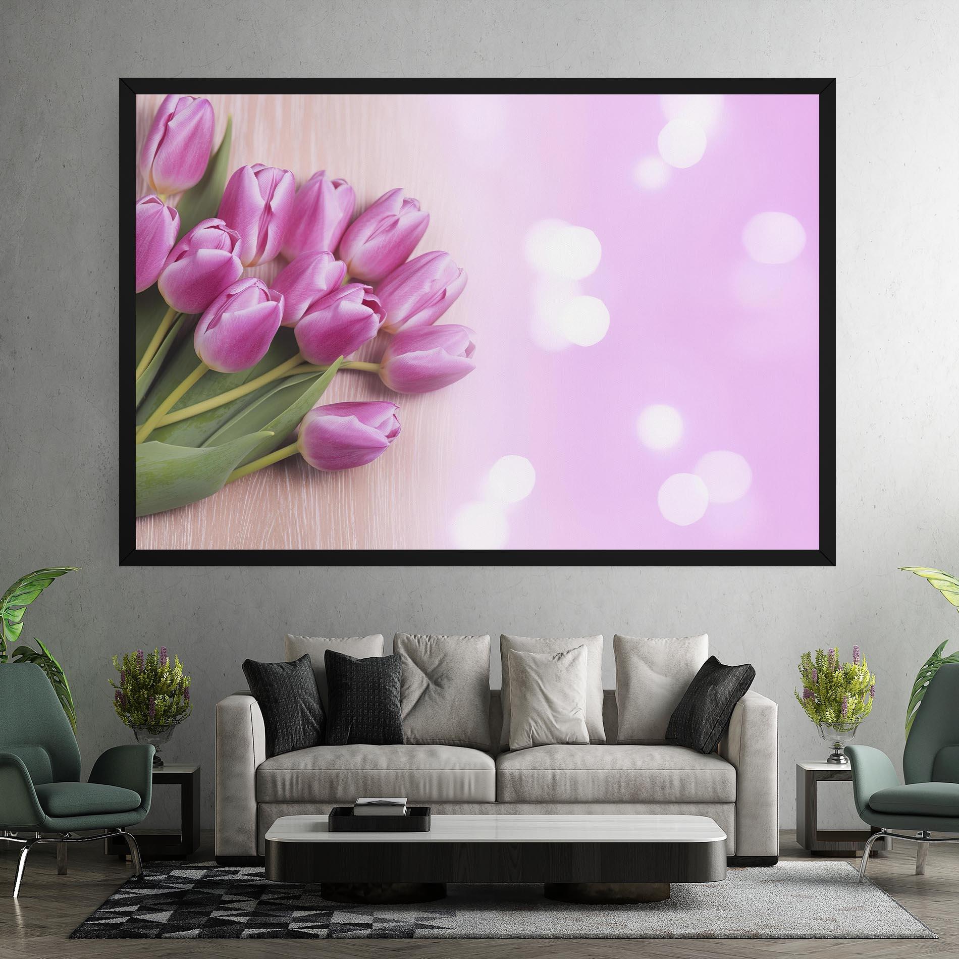 Leinwandbild Pink Tulip Flowers mockup 7