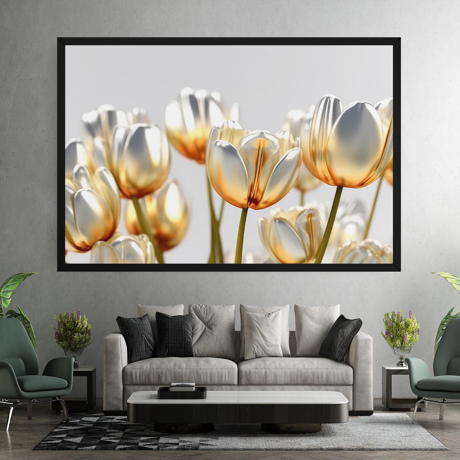 Leinwandbild White Golden Tulips mockup 7